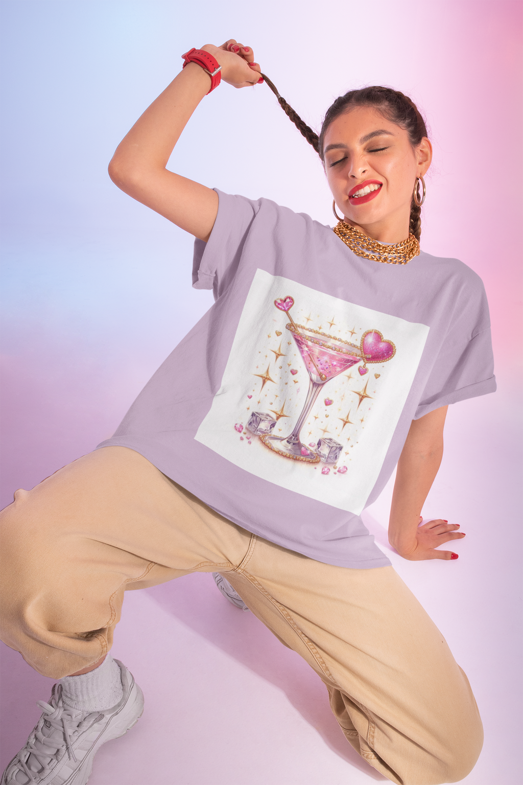 Sparkling Pink Martini T-Shirt — Glitter Cocktail Graphic Tee