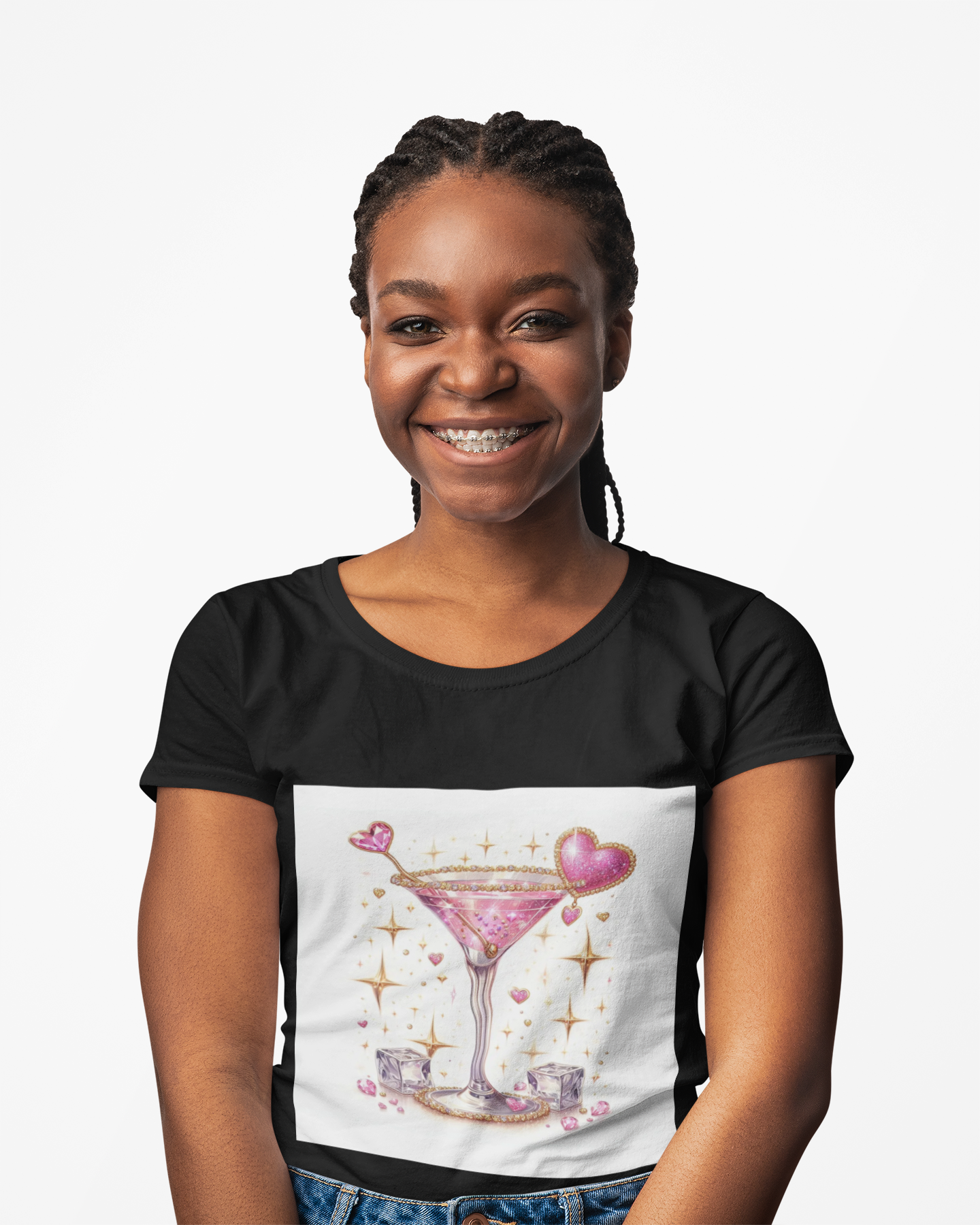 Sparkling Pink Martini T-Shirt — Glitter Cocktail Graphic Tee