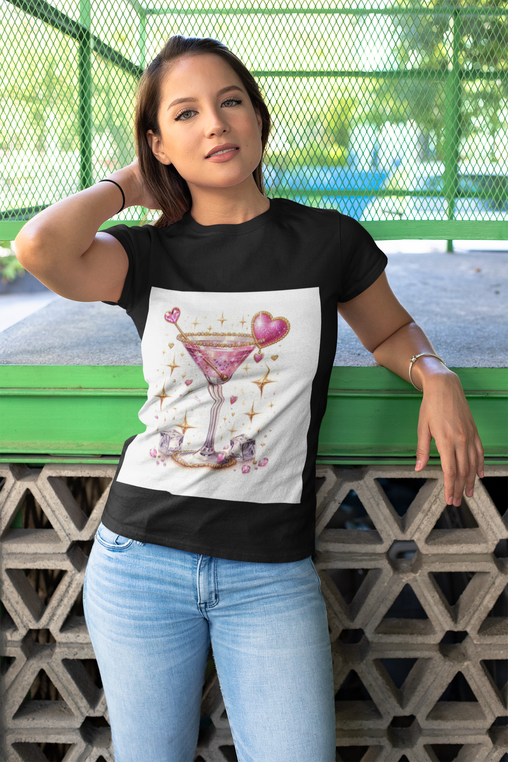 Sparkling Pink Martini T-Shirt — Glitter Cocktail Graphic Tee