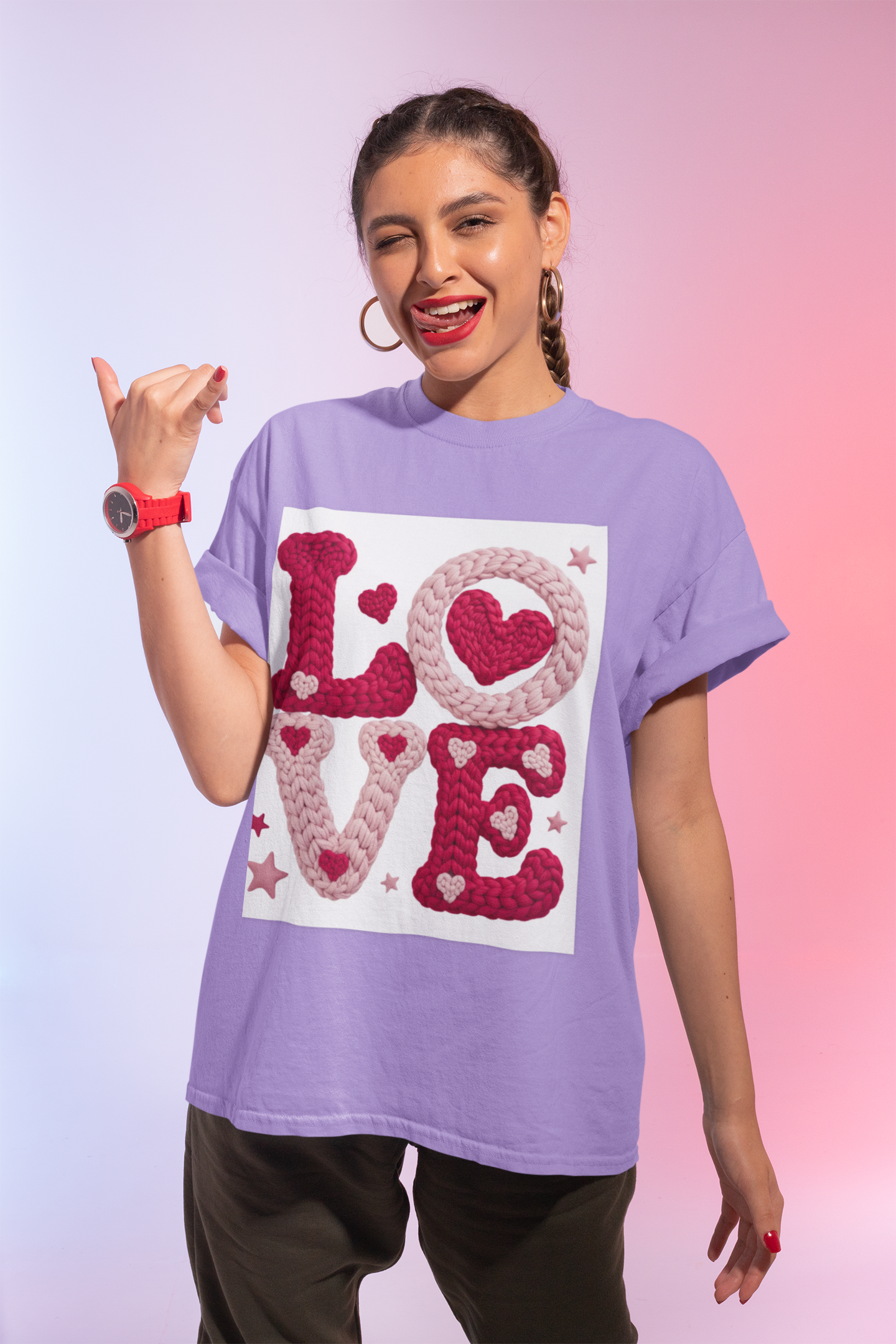 Love Knit Graphic T-Shirt — Valentine’s Day Heart Design