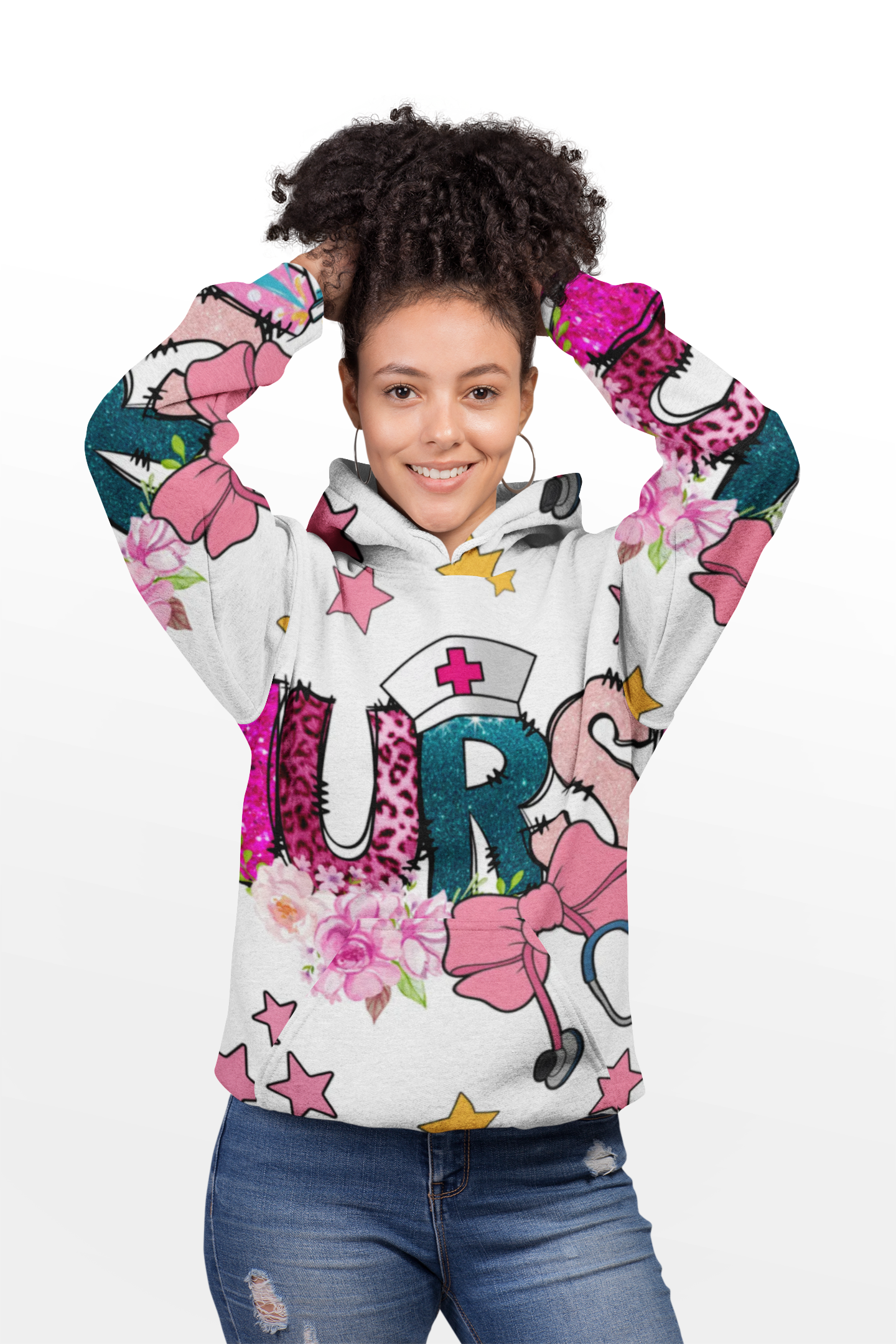 Nurse Stethoscope Stars Hoodie — Cute Floral Nursing Appreciation Gift