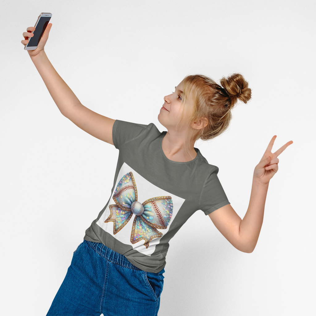 Sequin Bow Graphic T-Shirt — Shimmering Ribbon Art Tee