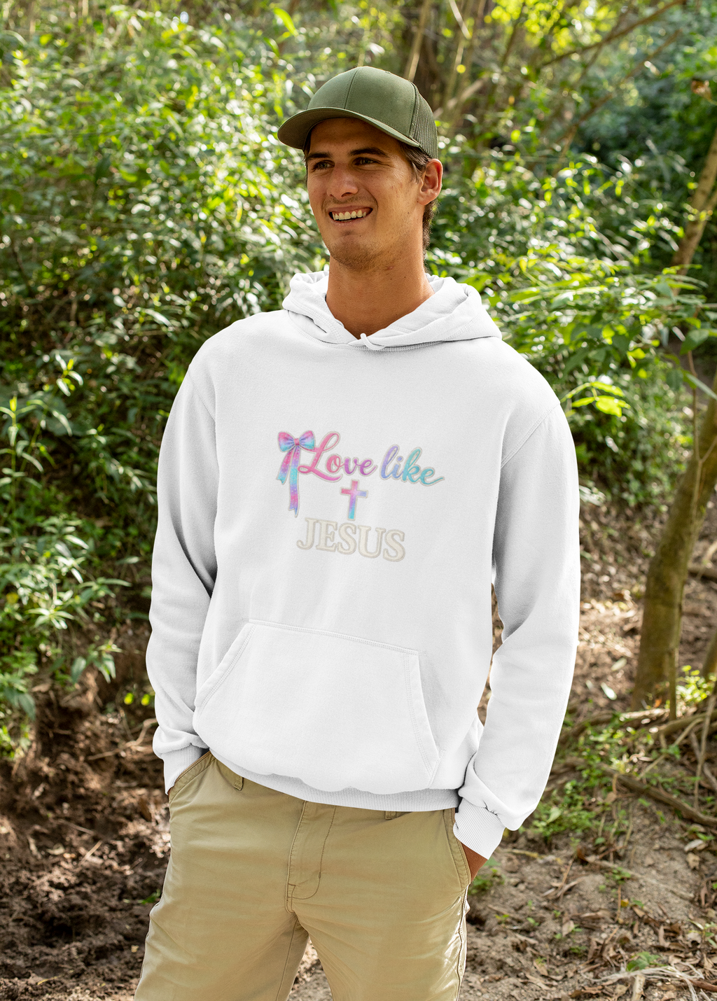 Love Like Jesus Hoodie — Faith-Based Christian Pullover with Cross Design