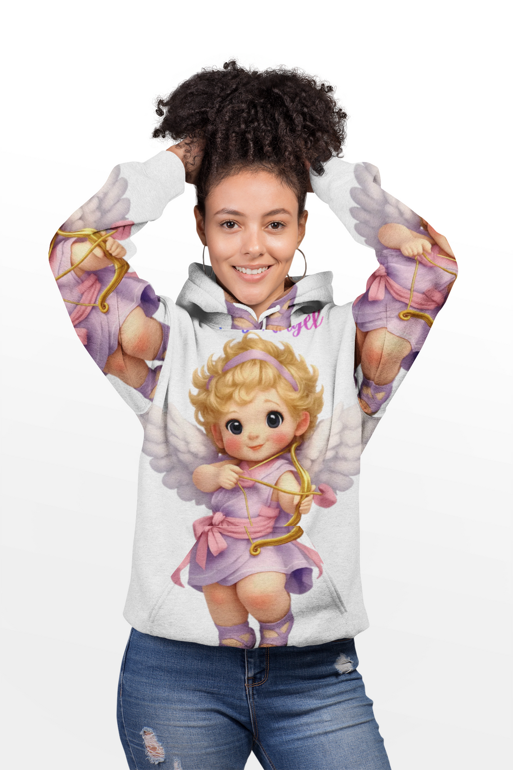 Angel Cherub Hoodie — 'Pray Hard' Cute Vintage Baby Angel Pullover