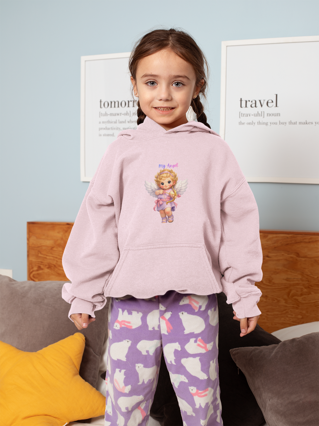 Angel Cherub Hoodie — 'Pray Hard' Cute Vintage Baby Angel Pullover