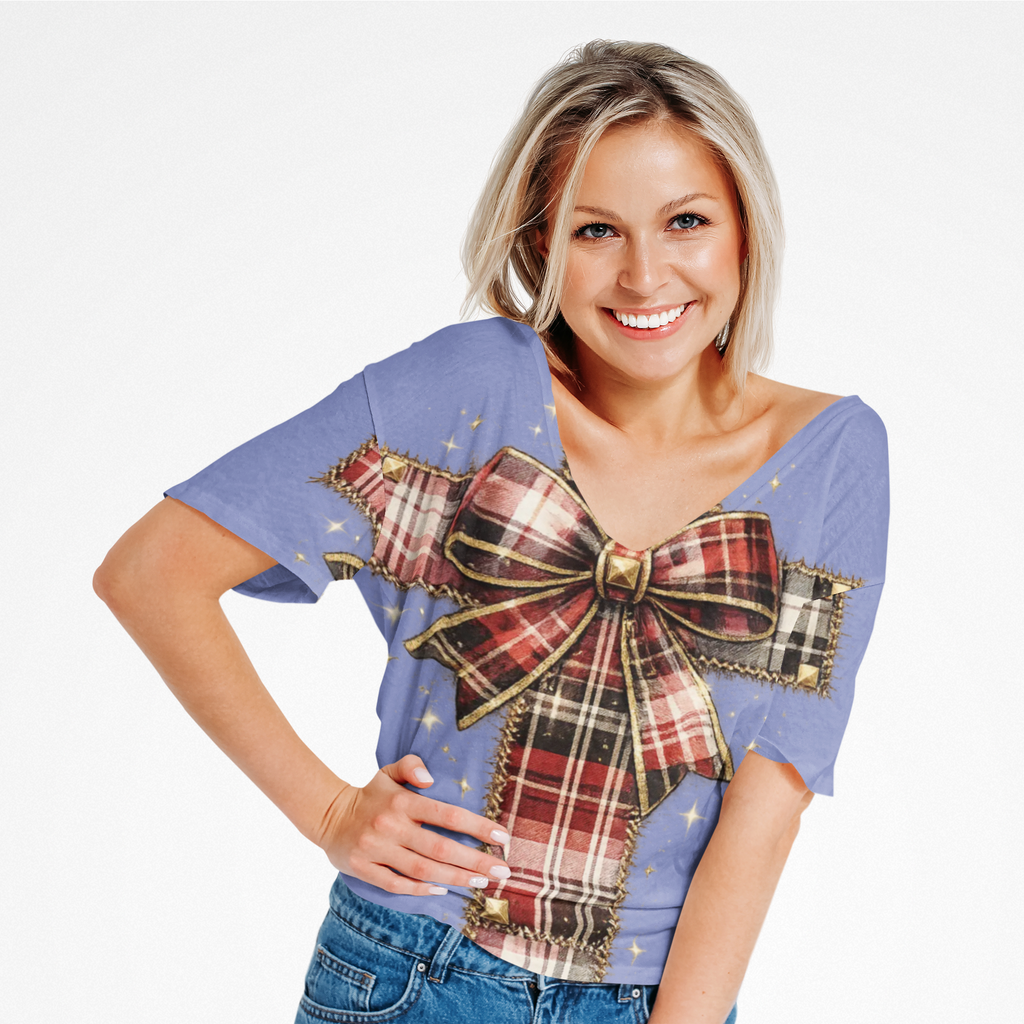 Plaid Bow Cross Sweatshirt — Christmas Plaid Religious Holiday Crewneck