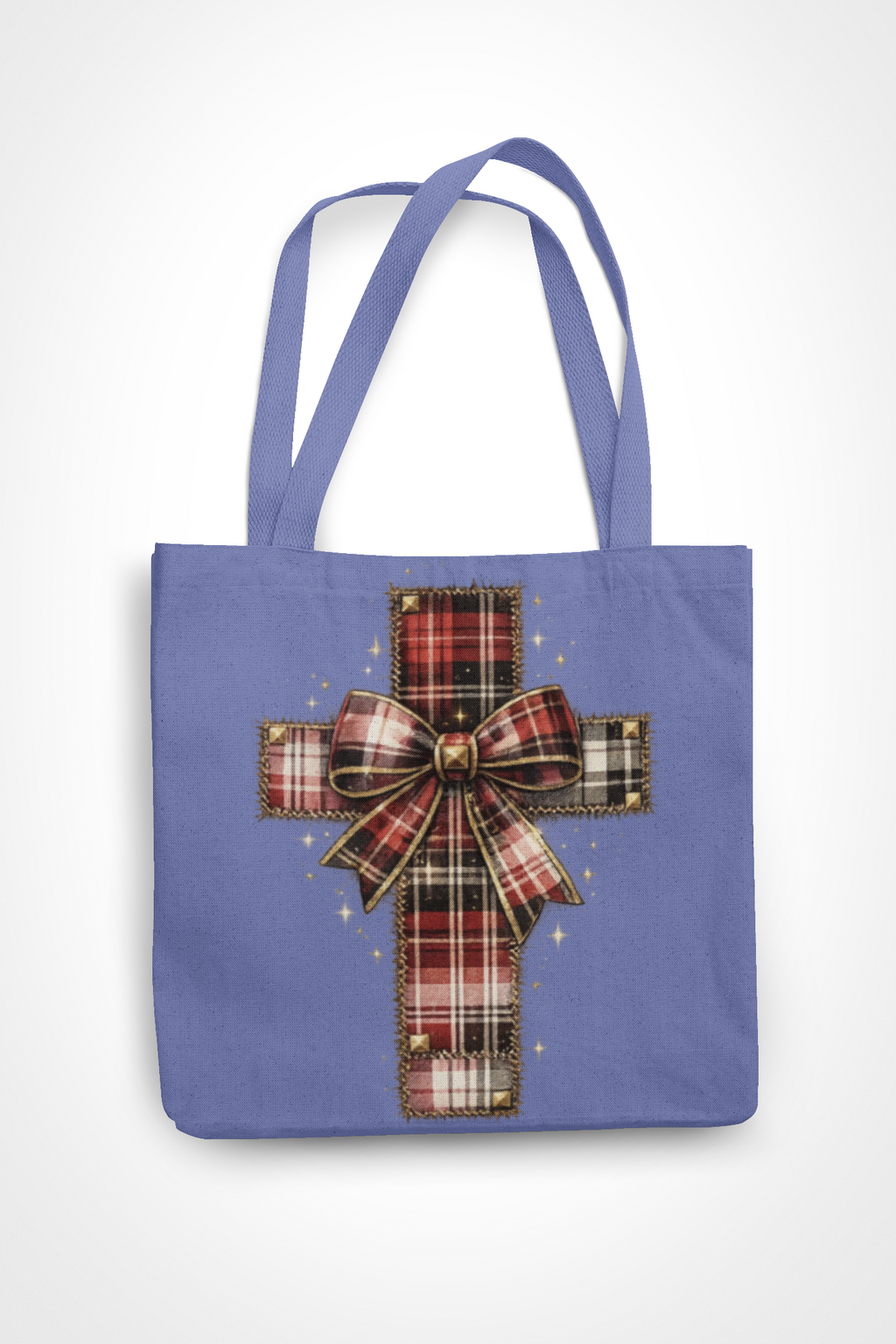 Plaid Bow Cross Sweatshirt — Christmas Plaid Religious Holiday Crewneck