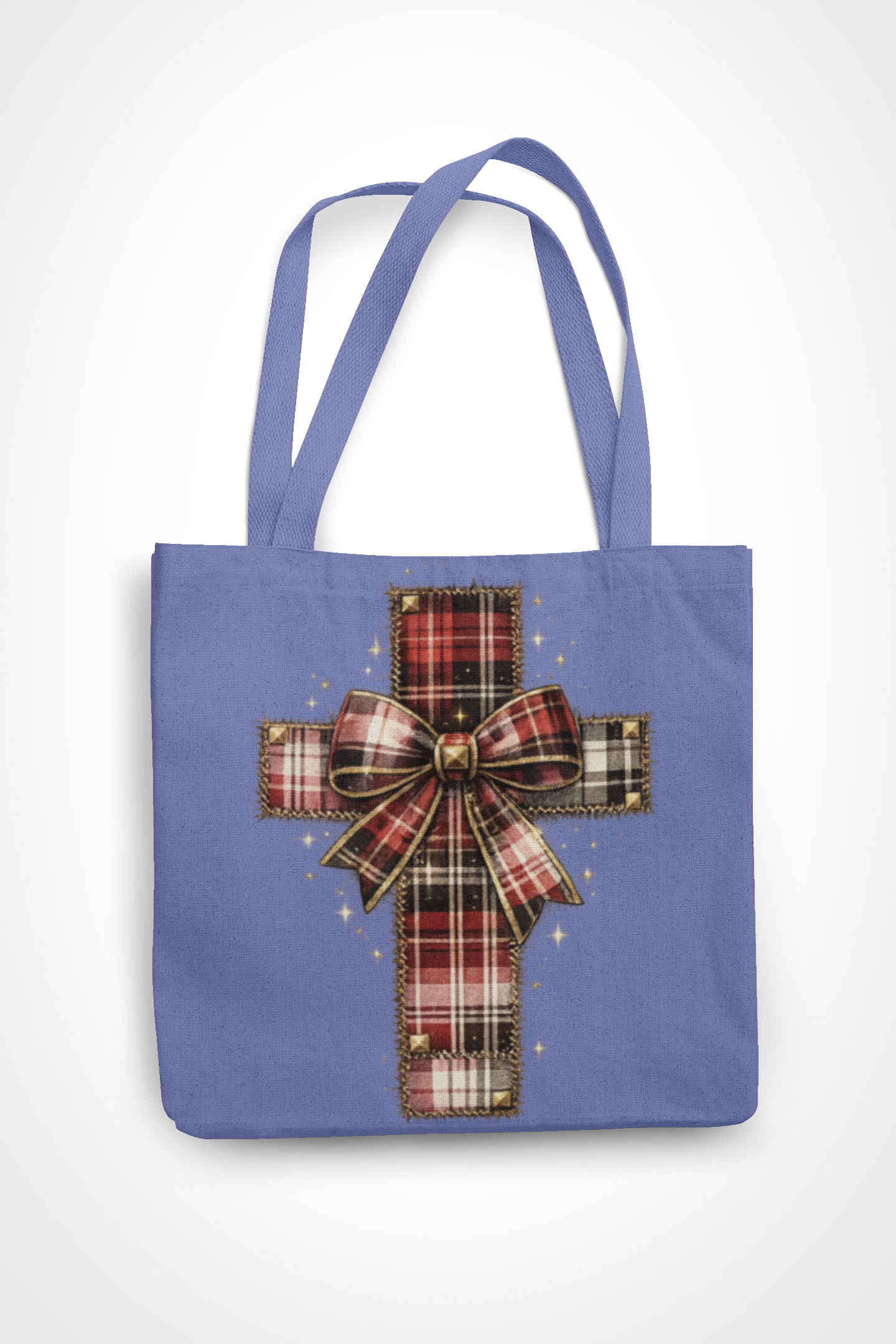 Plaid Bow Cross Sweatshirt — Christmas Plaid Religious Holiday Crewneck