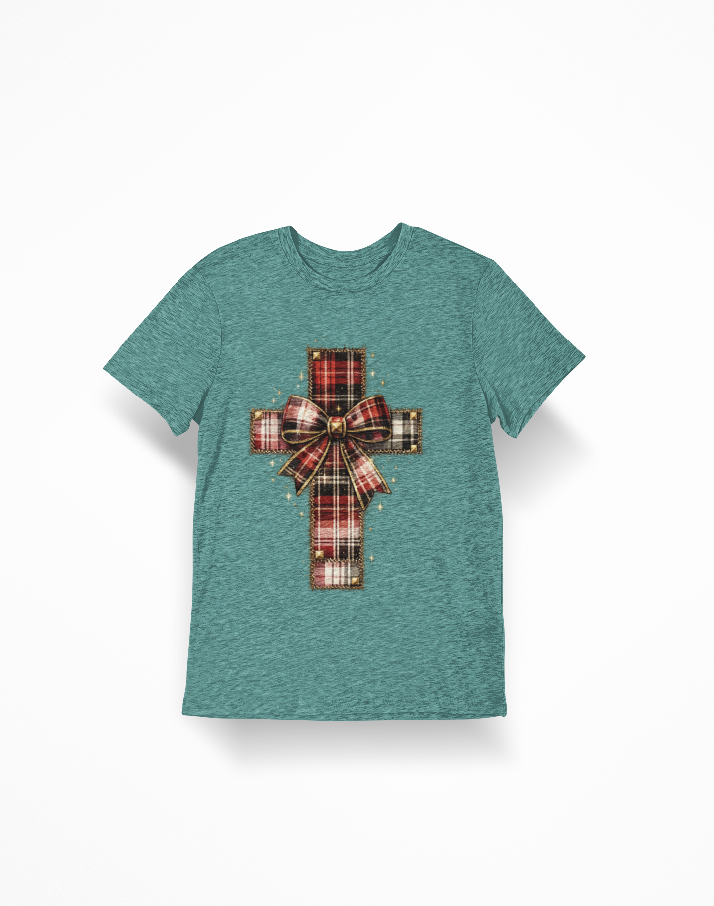 Plaid Bow Cross Sweatshirt — Christmas Plaid Religious Holiday Crewneck