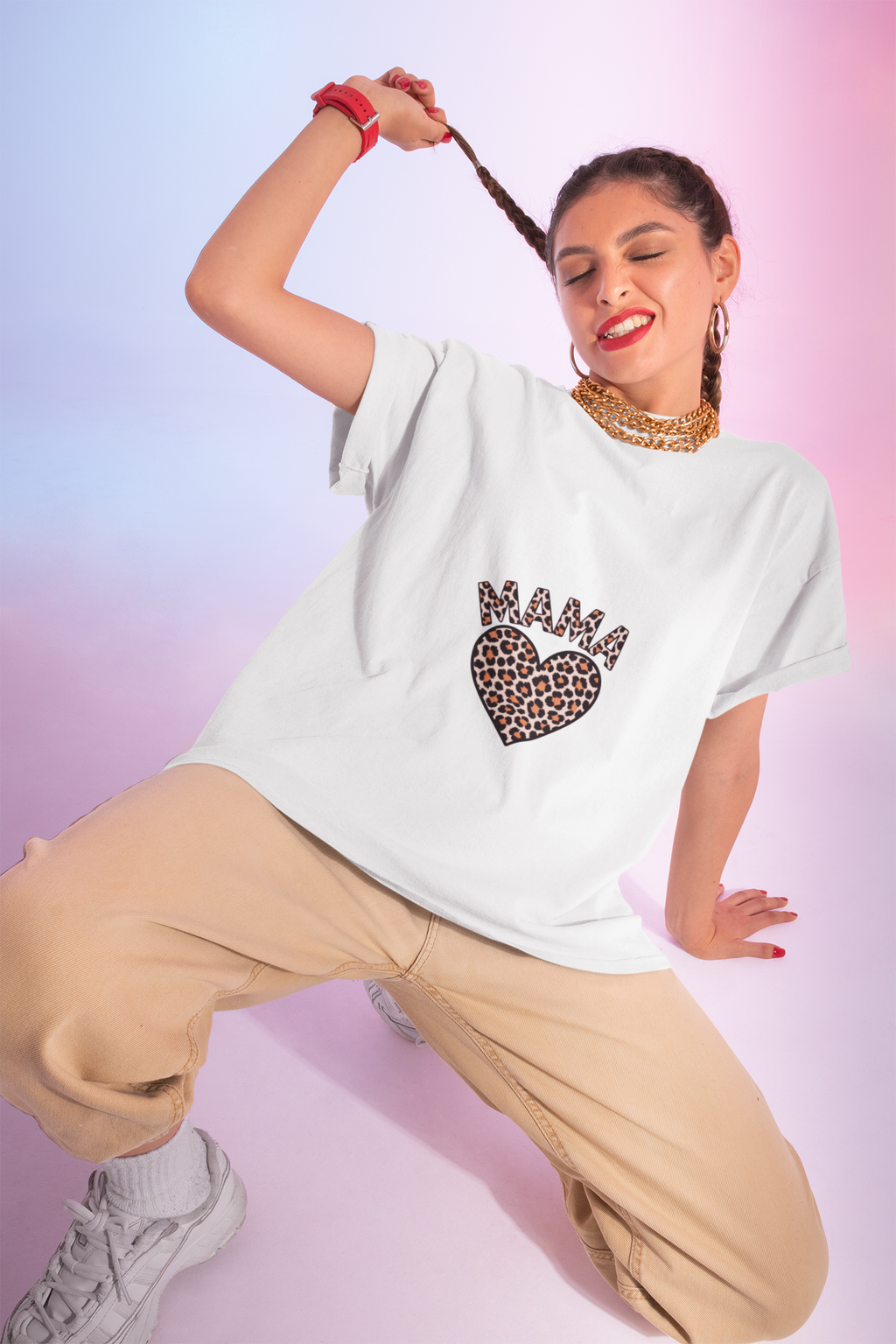 Mama Leopard Heart T-Shirt — Women's Mom Tee for Mother's Day & Everyday