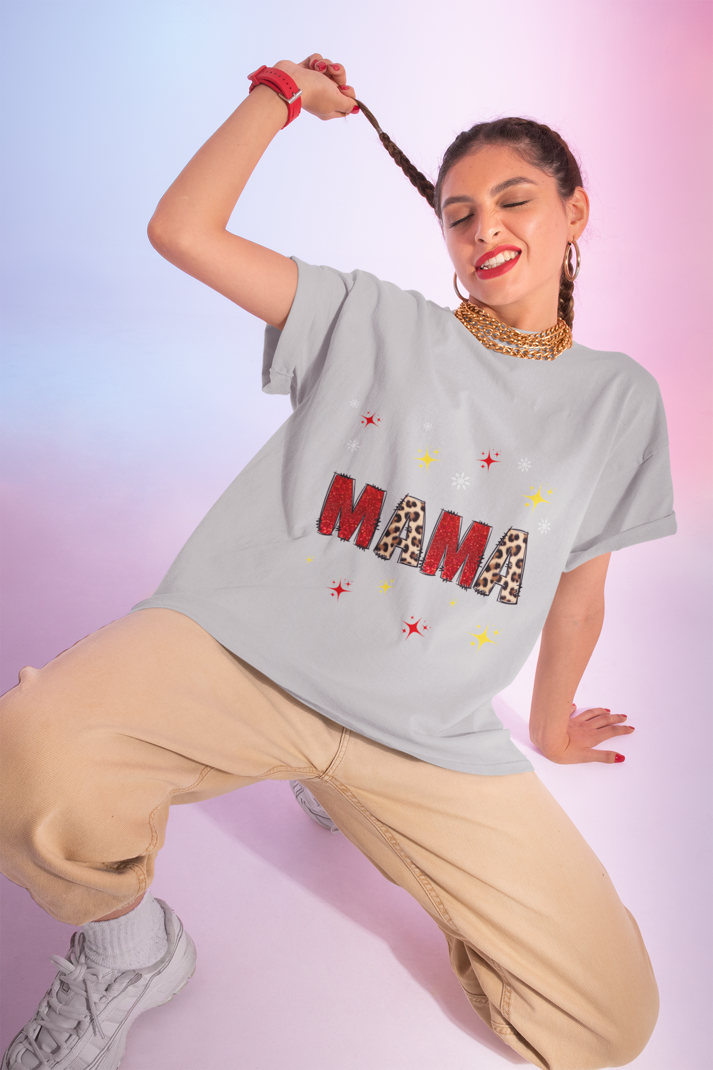 Mama Leopard Print Long Sleeve Tee — Cute Sparkle Mother's Day Shirt