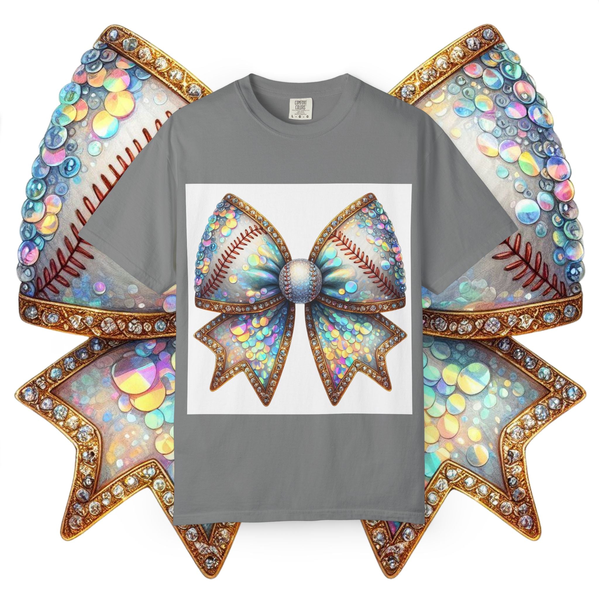 Sequin Bow Graphic T-Shirt — Shimmering Ribbon Art Tee