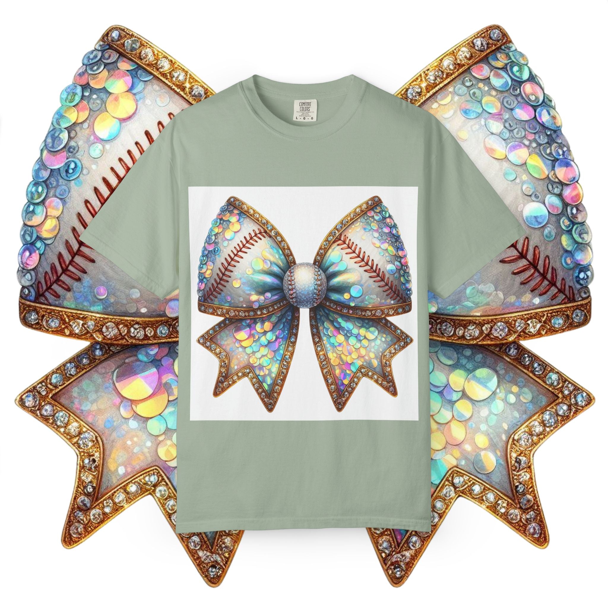 Sequin Bow Graphic T-Shirt — Shimmering Ribbon Art Tee