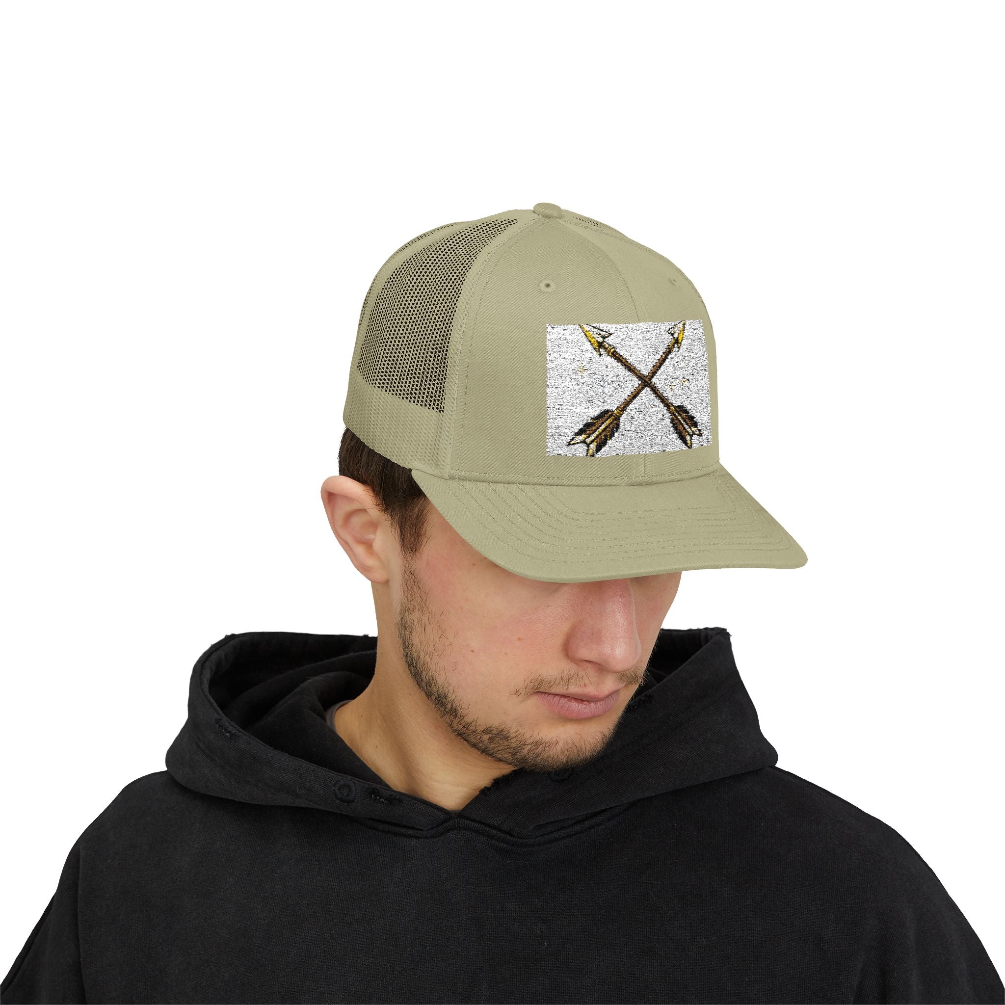 Arrow Cross Trucker Cap — Rustic Tribal Arrow Snapback Hat