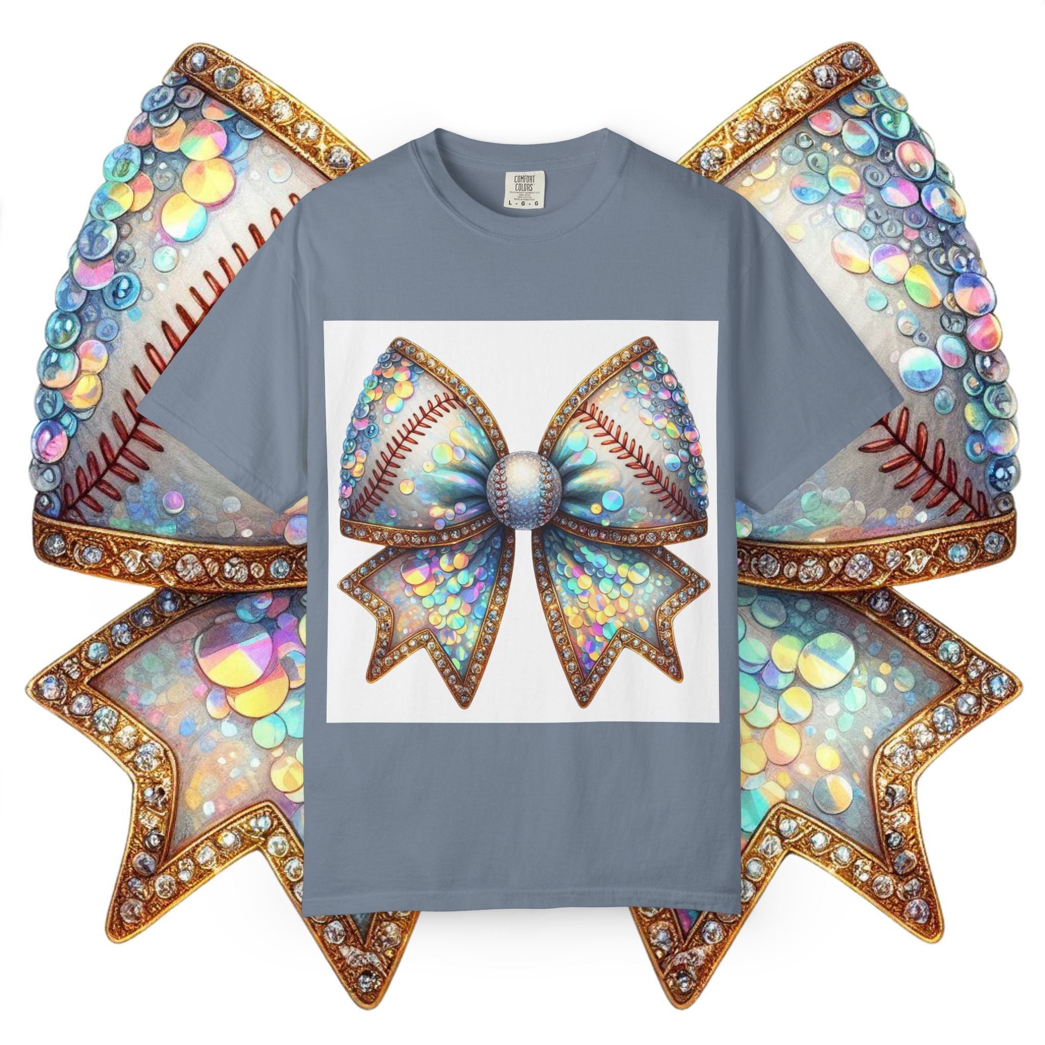 Sequin Bow Graphic T-Shirt — Shimmering Ribbon Art Tee