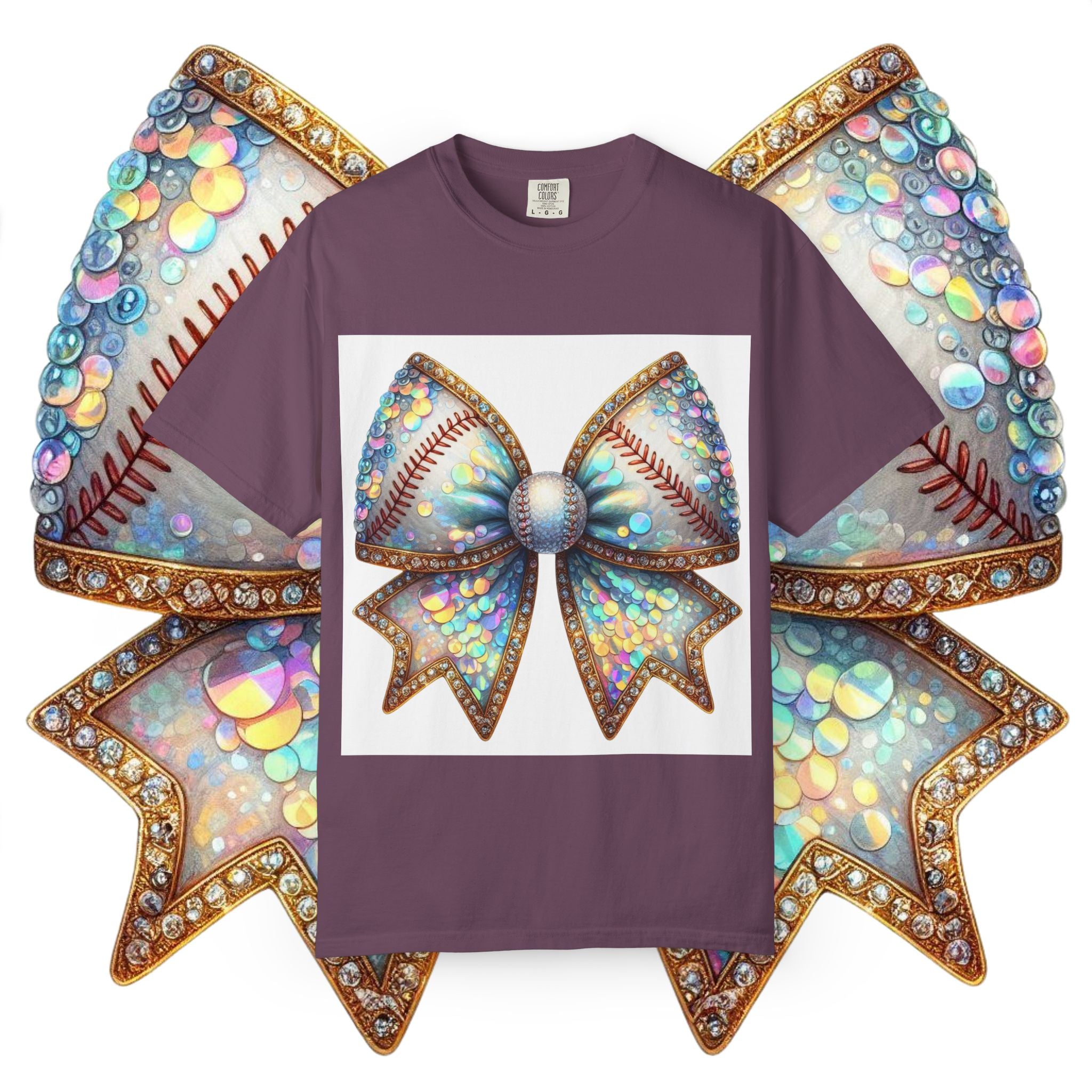 Sequin Bow Graphic T-Shirt — Shimmering Ribbon Art Tee