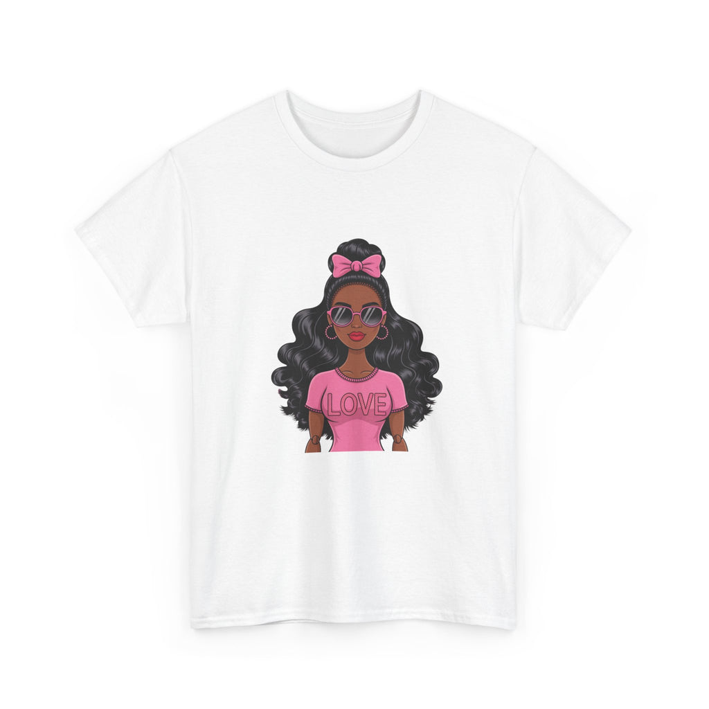 Graphic Tee — Afro Girl Wearing Pink "Love" Shirt