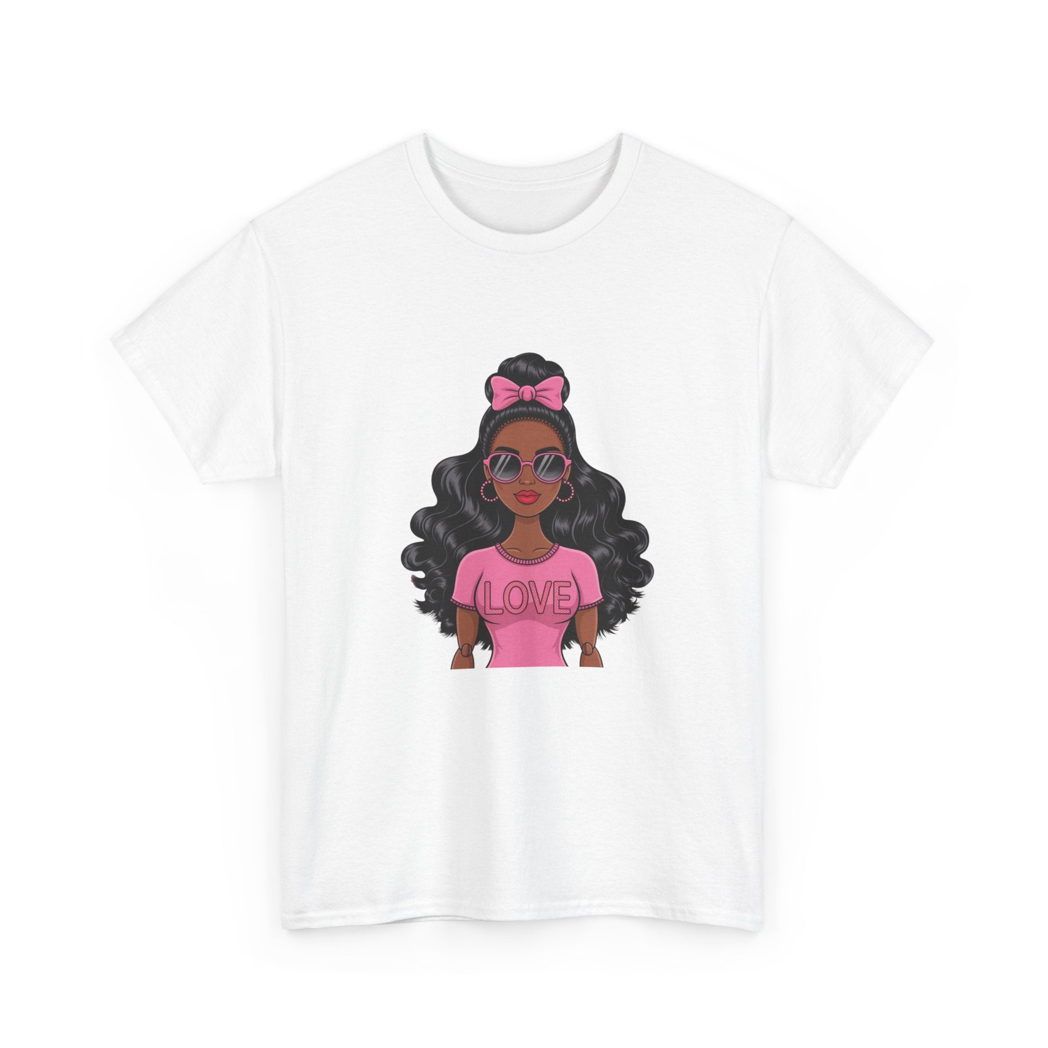 Graphic Tee — Afro Girl Wearing Pink "Love" Shirt