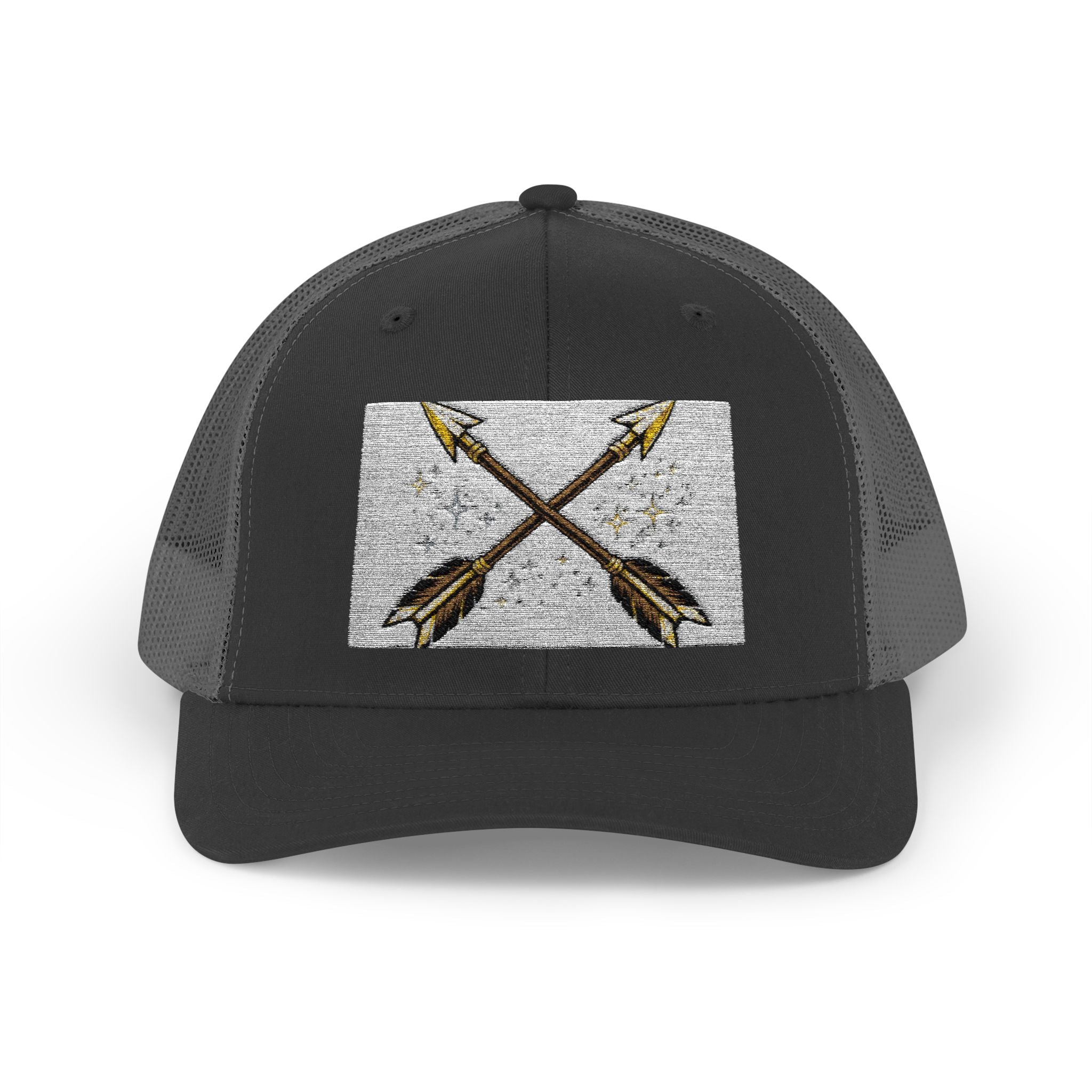 Arrow Cross Trucker Cap — Rustic Tribal Arrow Snapback Hat