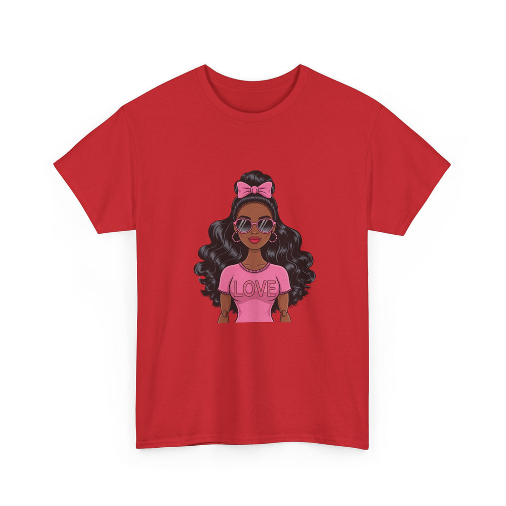 Graphic Tee — Afro Girl Wearing Pink "Love" Shirt
