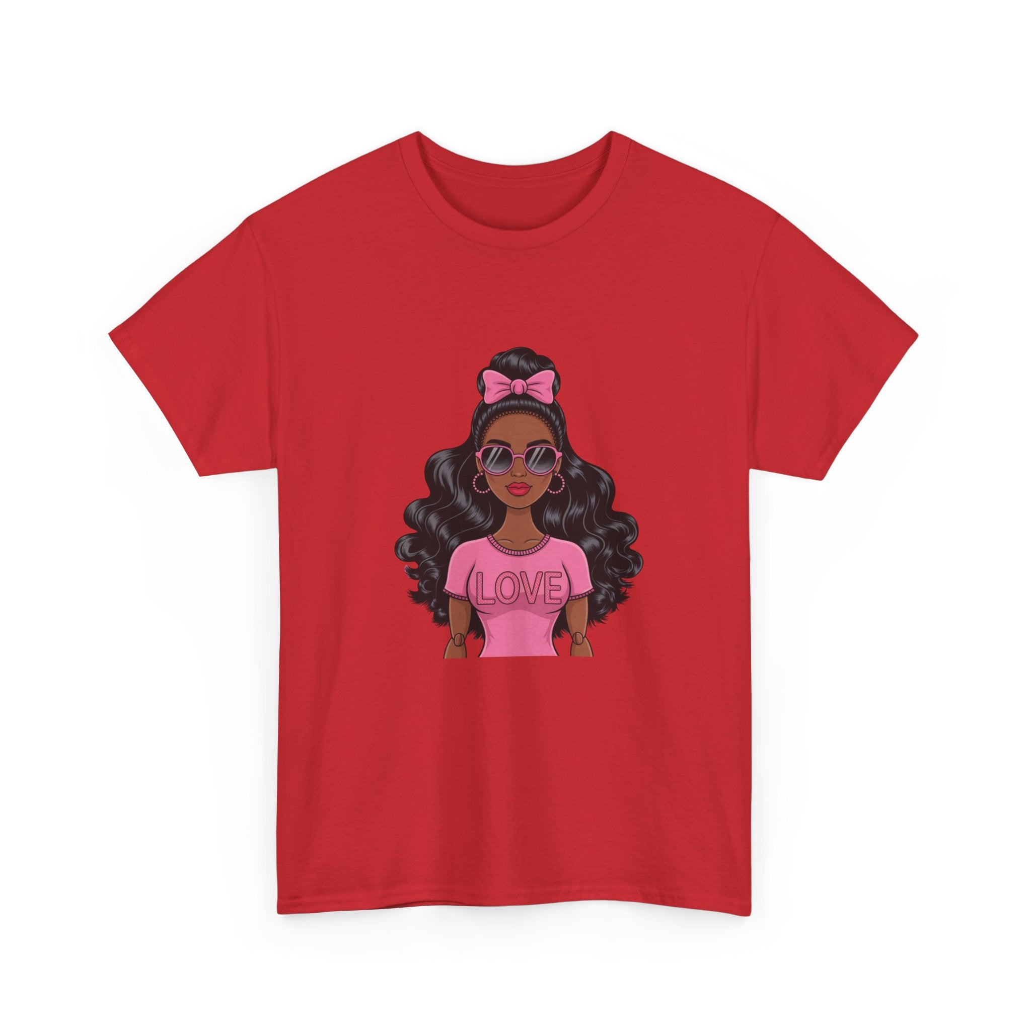 Graphic Tee — Afro Girl Wearing Pink "Love" Shirt