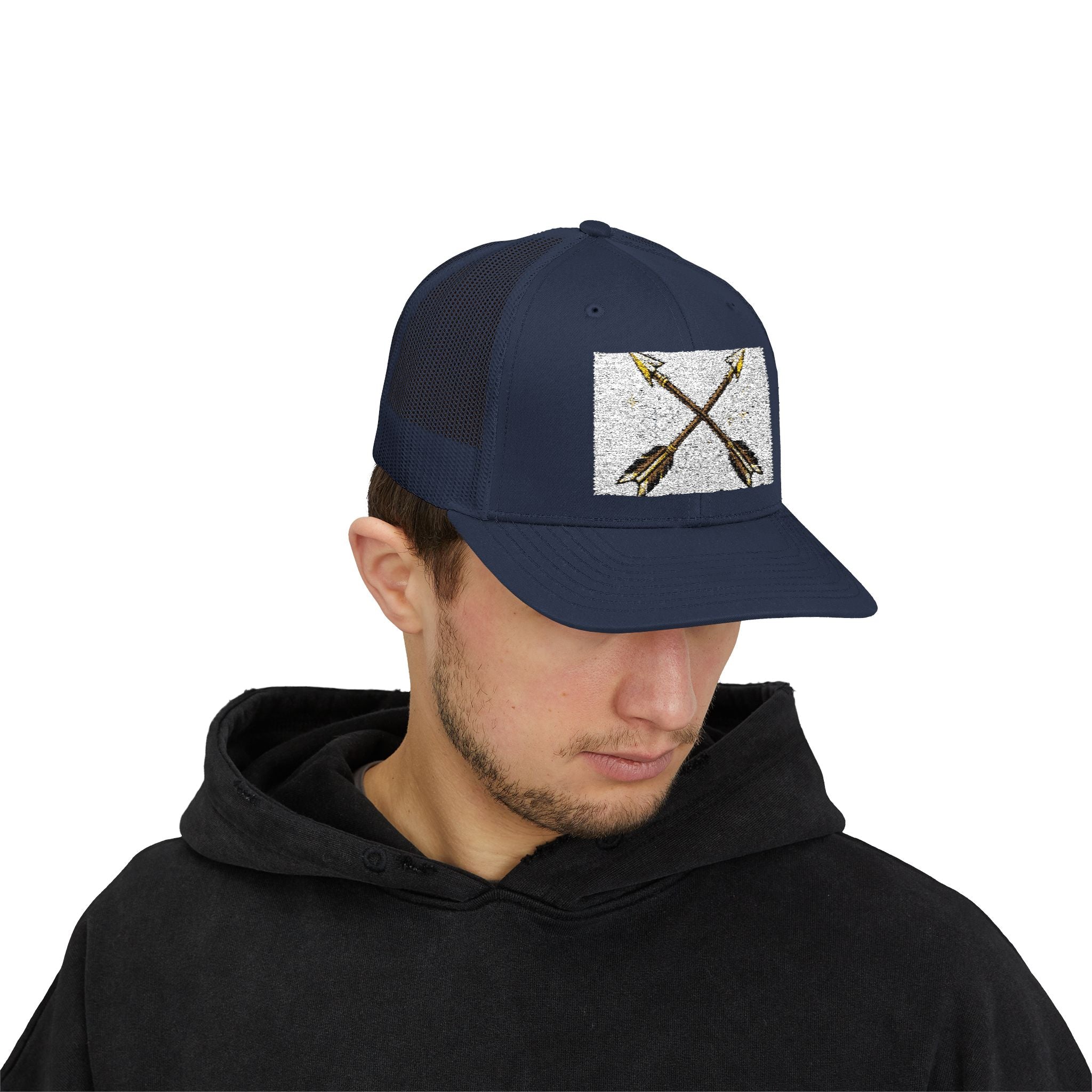Arrow Cross Trucker Cap — Rustic Tribal Arrow Snapback Hat