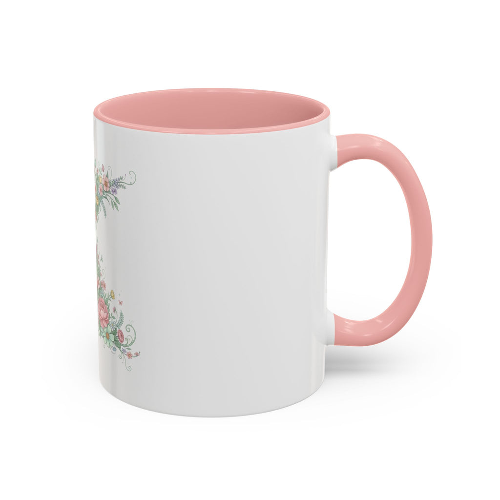 Floral Monogram 'K' Accent Coffee Mug — Elegant Initial Gift (11oz, 15oz)