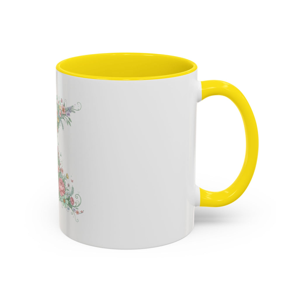 Floral Monogram 'K' Accent Coffee Mug — Elegant Initial Gift (11oz, 15oz)