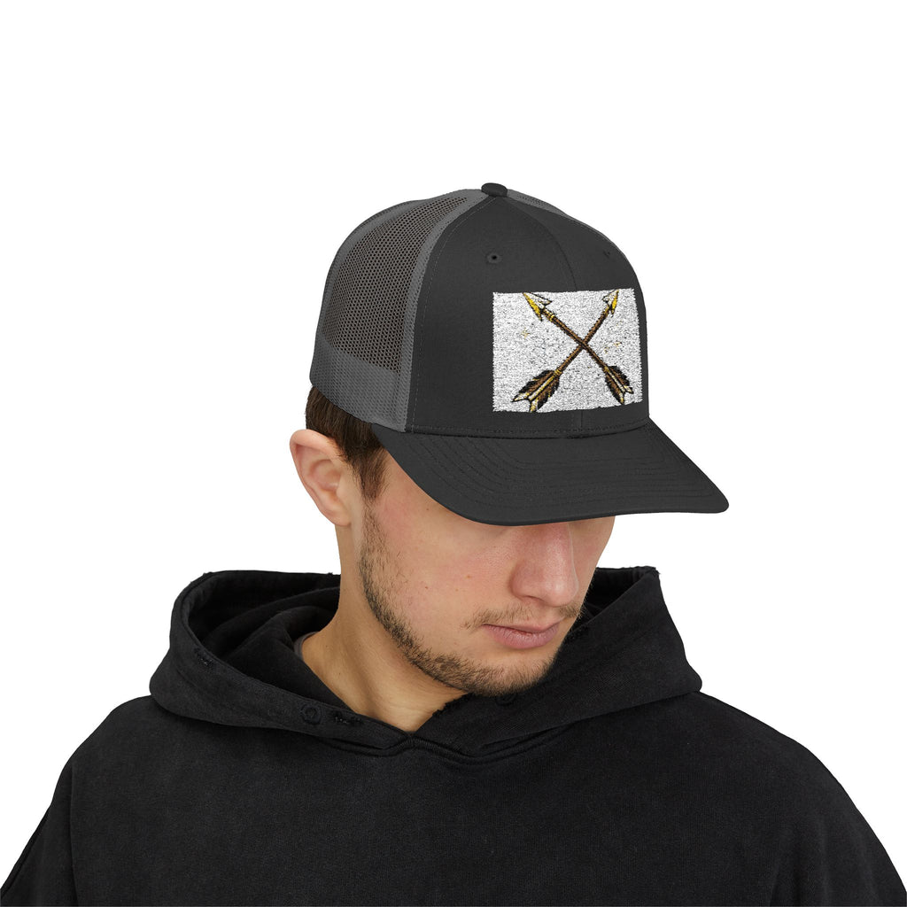 Arrow Cross Trucker Cap — Rustic Tribal Arrow Snapback Hat
