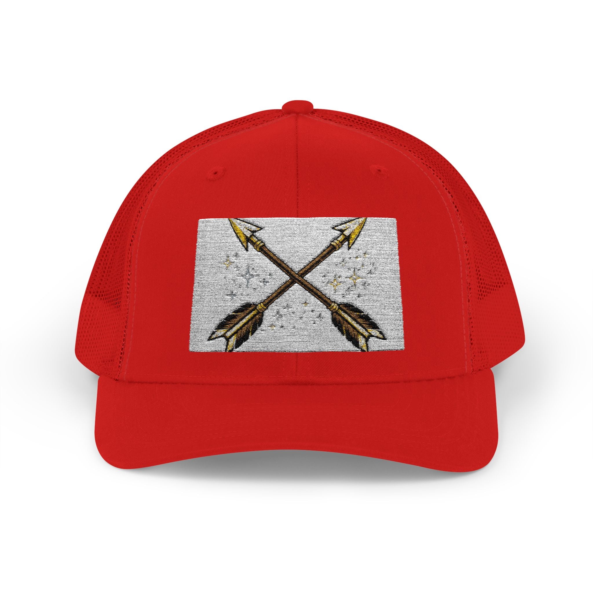 Arrow Cross Trucker Cap — Rustic Tribal Arrow Snapback Hat