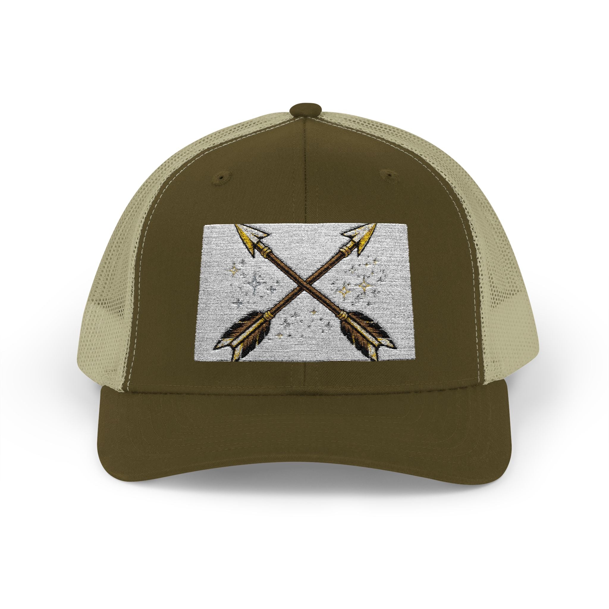 Arrow Cross Trucker Cap — Rustic Tribal Arrow Snapback Hat