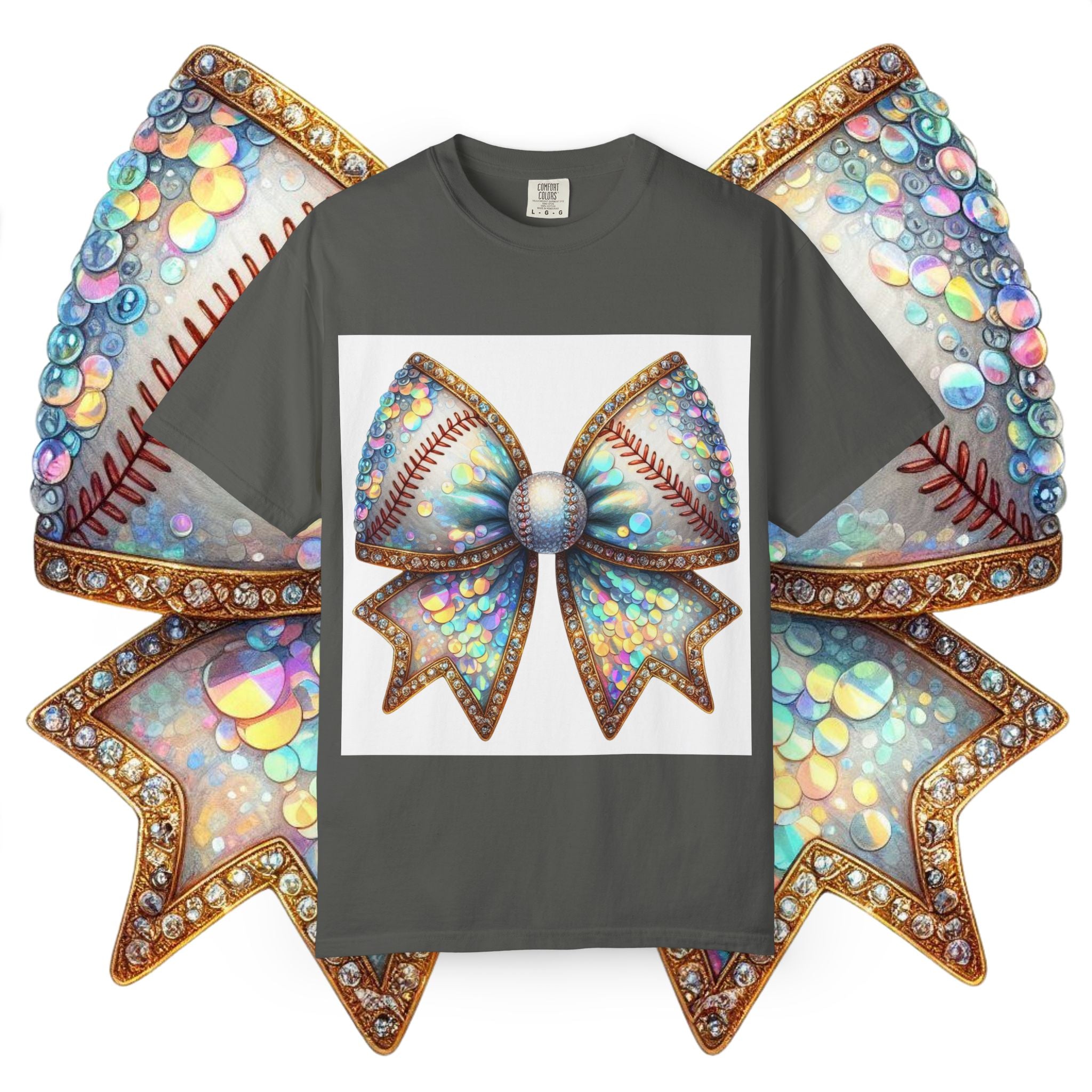Sequin Bow Graphic T-Shirt — Shimmering Ribbon Art Tee