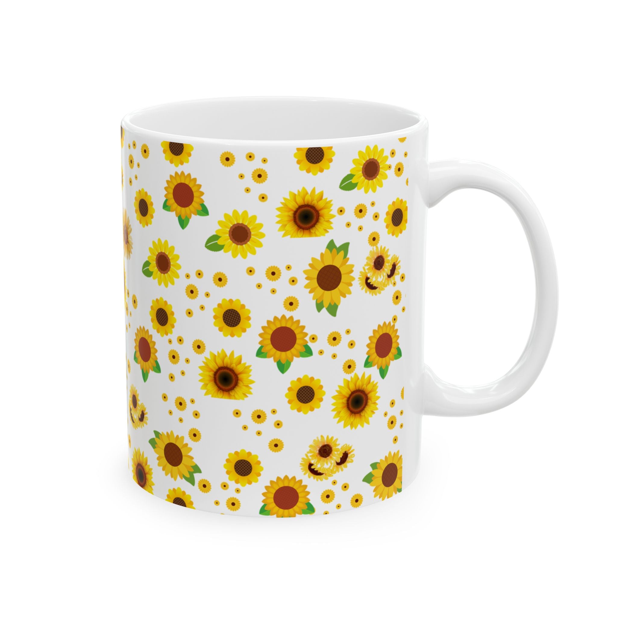 Sunflower Pattern Ceramic Mug — Bright Floral 11oz & 15oz Coffee Cup