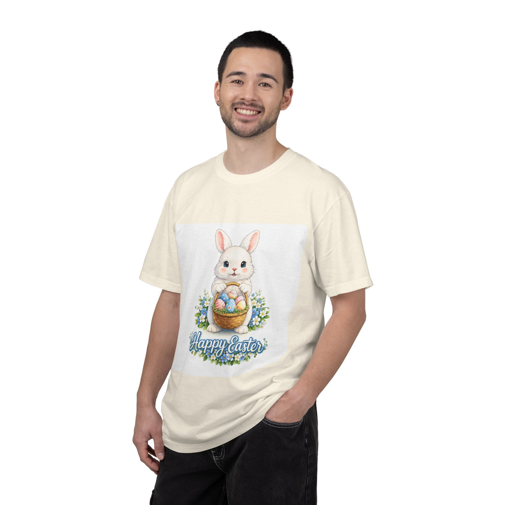 Easter Bunny T-Shirt — "Happy Easter" Cute Bunny with Egg Basket