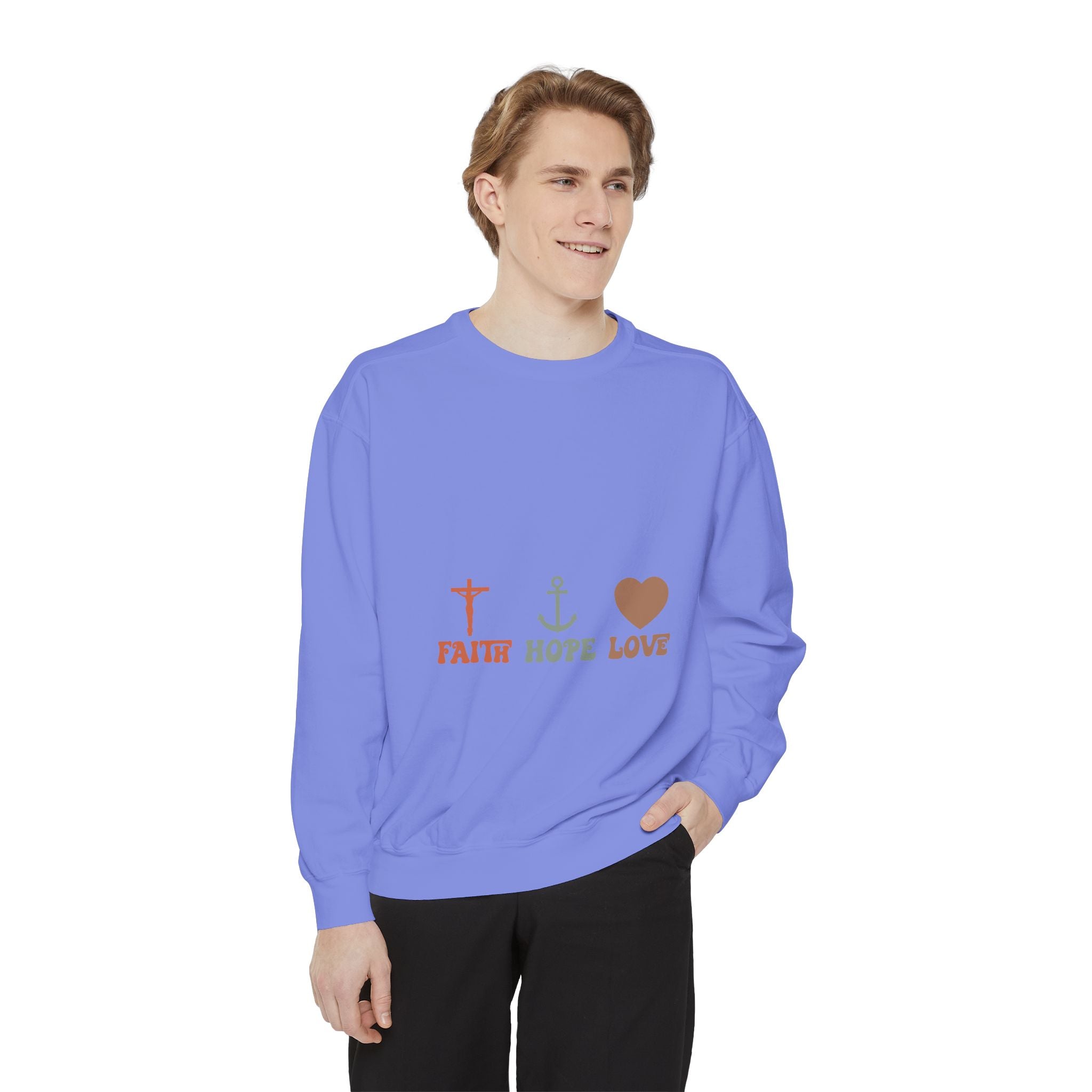 Faith Hope Love Sweatshirt — Christian Anchor Cross Heart Crewneck