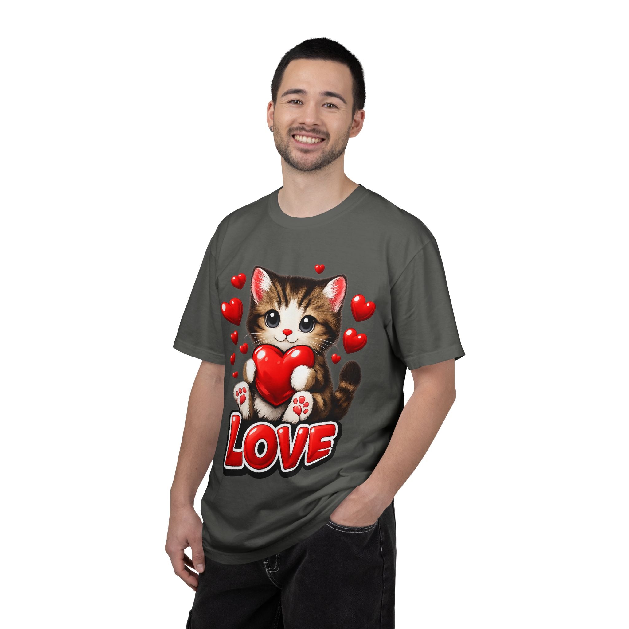 Cute Kitten Holding Heart "LOVE" T-Shirt
