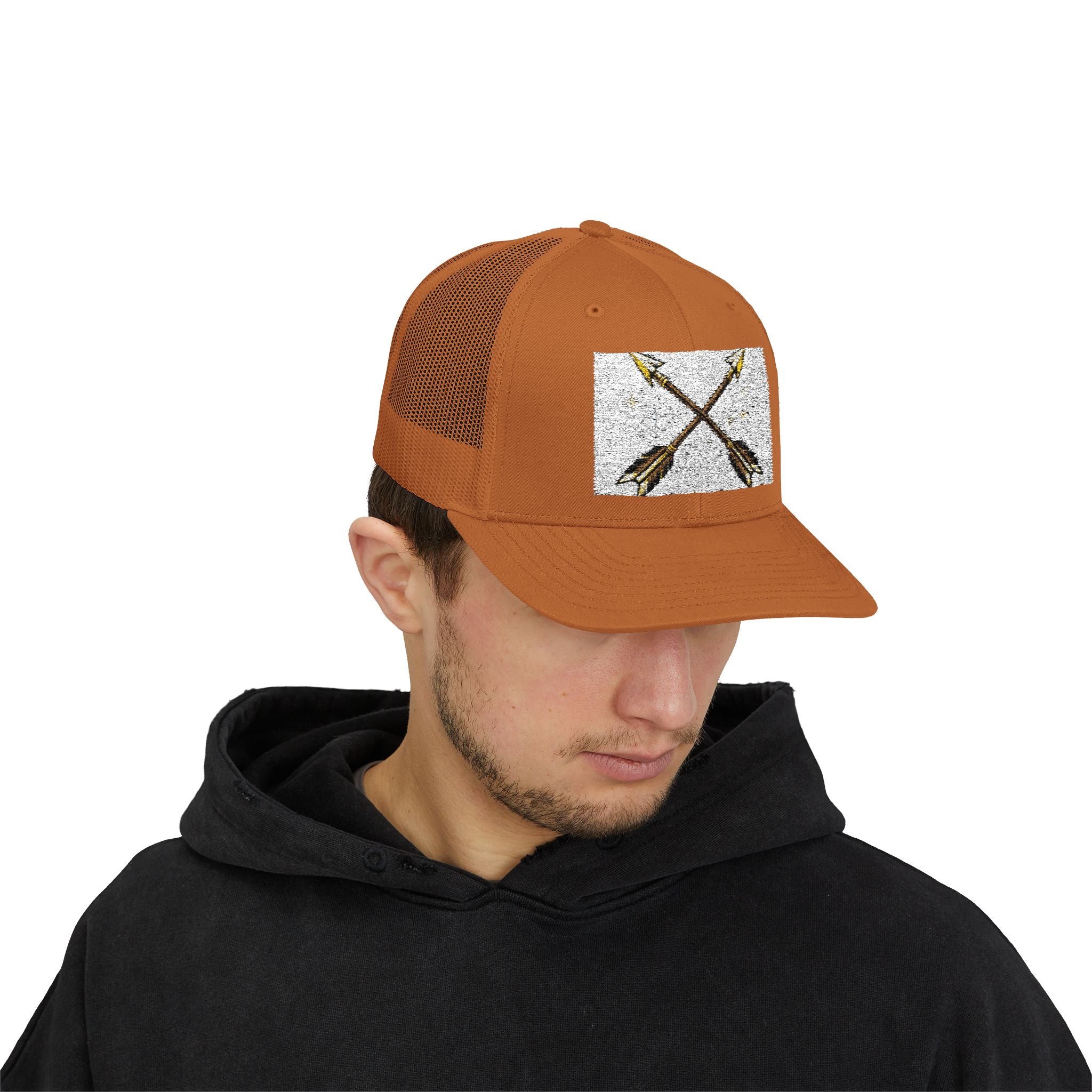 Arrow Cross Trucker Cap — Rustic Tribal Arrow Snapback Hat