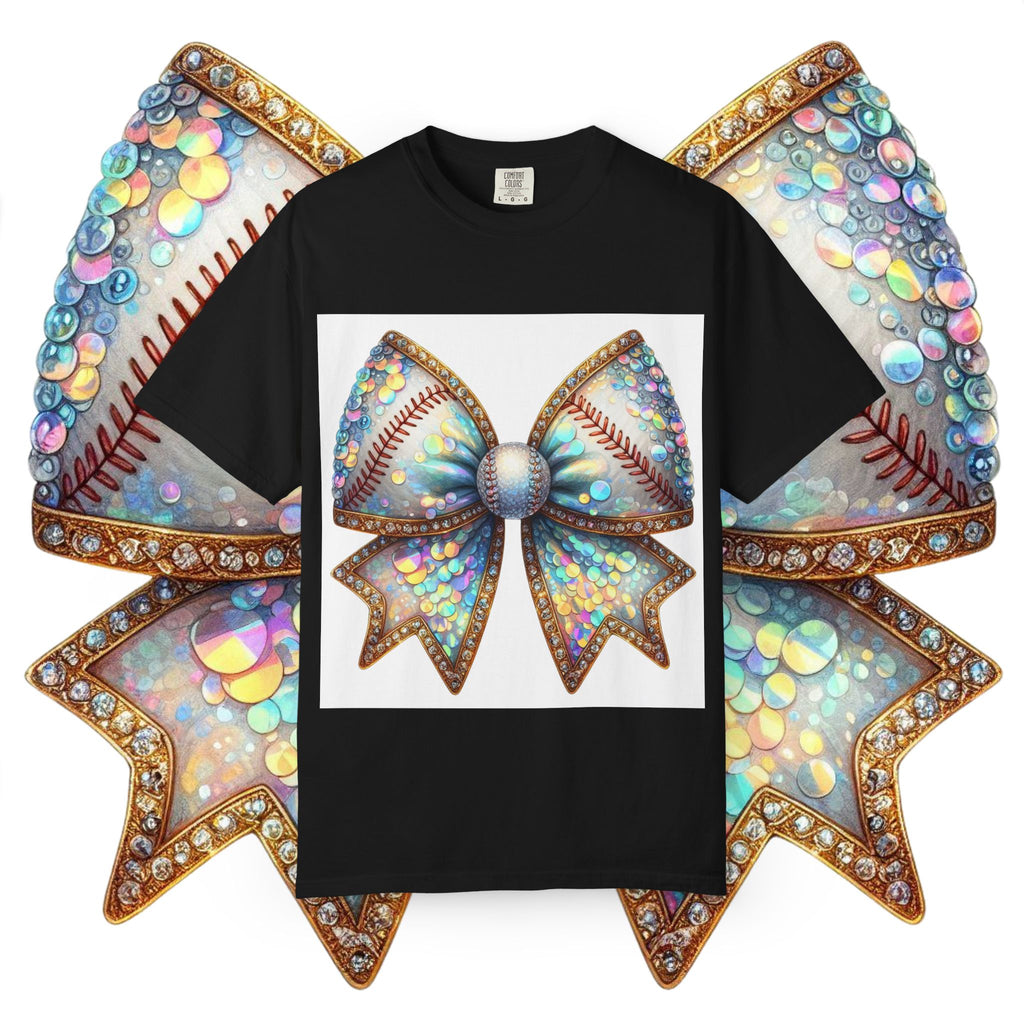 Sequin Bow Graphic T-Shirt — Shimmering Ribbon Art Tee