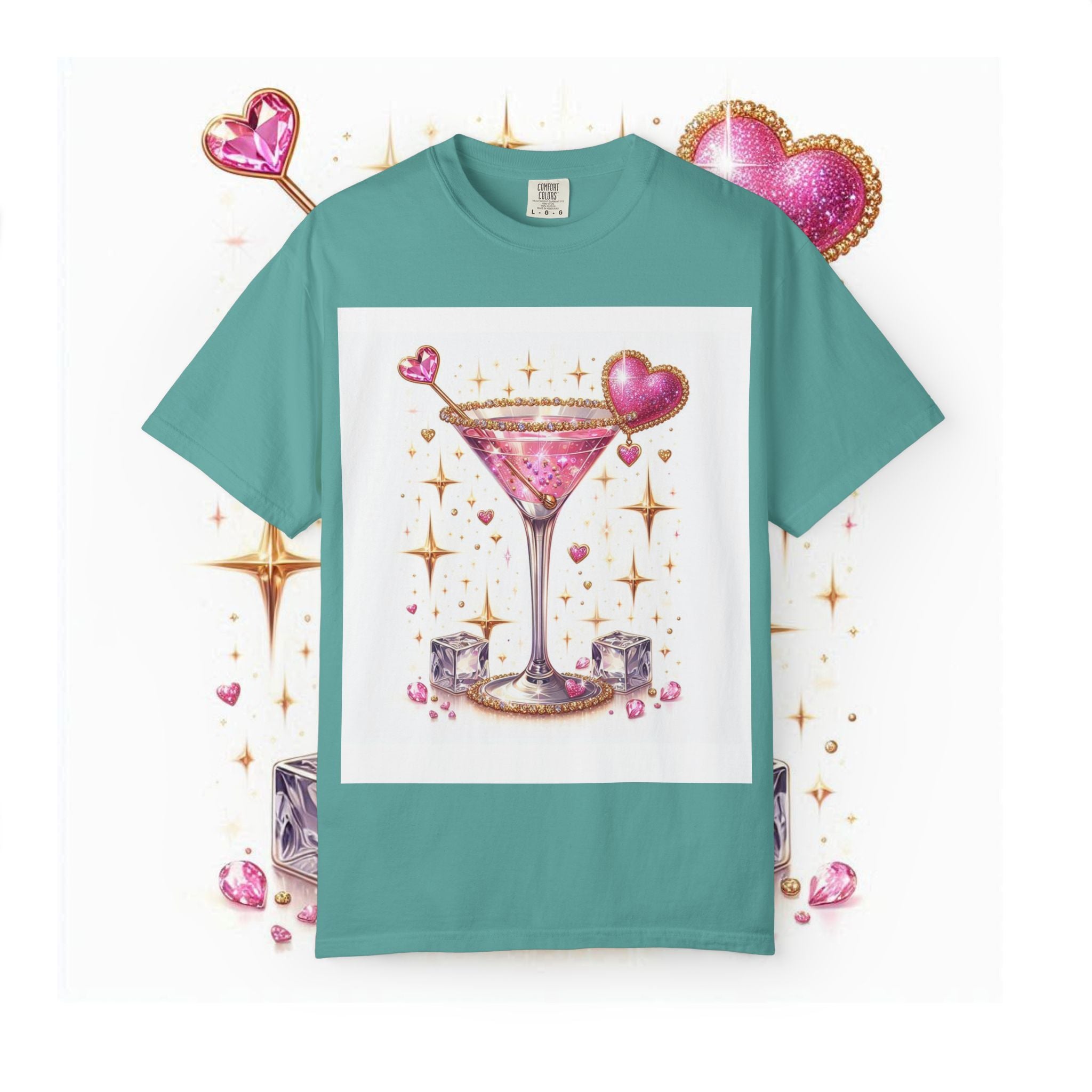 Sparkling Pink Martini T-Shirt — Glitter Cocktail Graphic Tee