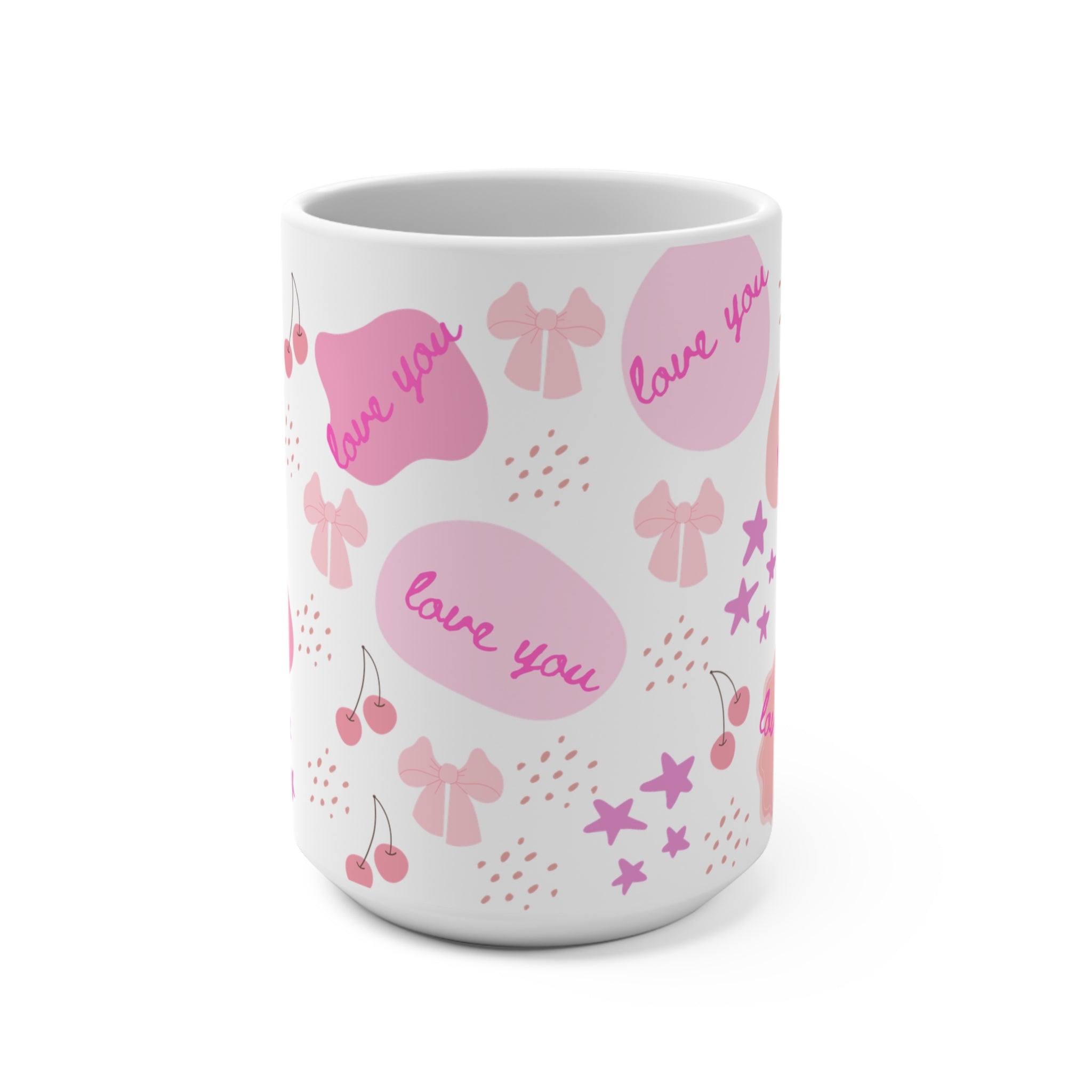 Love You Pink Pattern Mug — 15oz Ceramic Coffee Cup