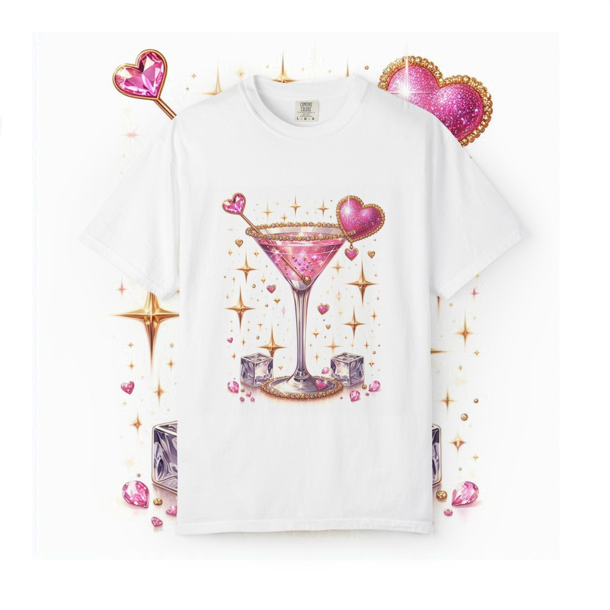 Sparkling Pink Martini T-Shirt — Glitter Cocktail Graphic Tee