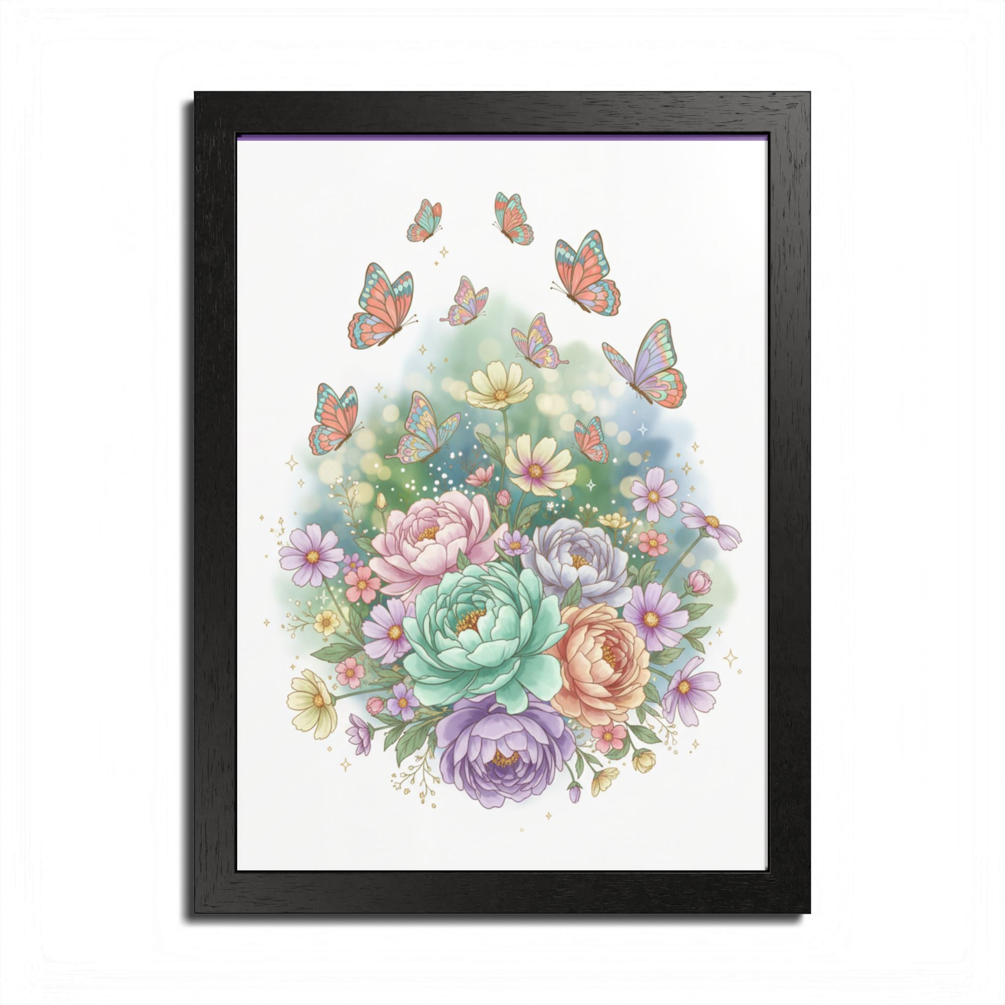Floral Bouquet & Butterflies Framed Poster