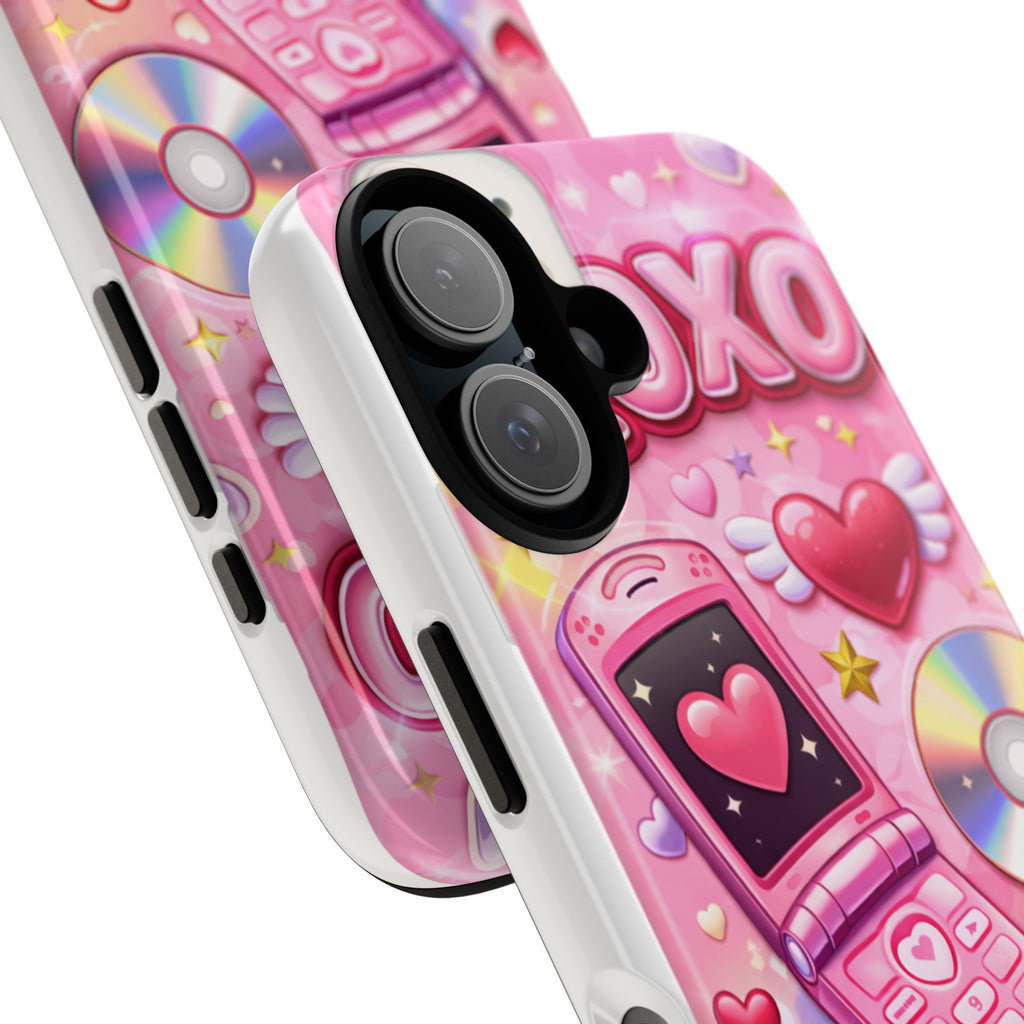 Pink Retro Flip Phone Phone Case — Y2K Hearts, XOXO & TXT ME Design