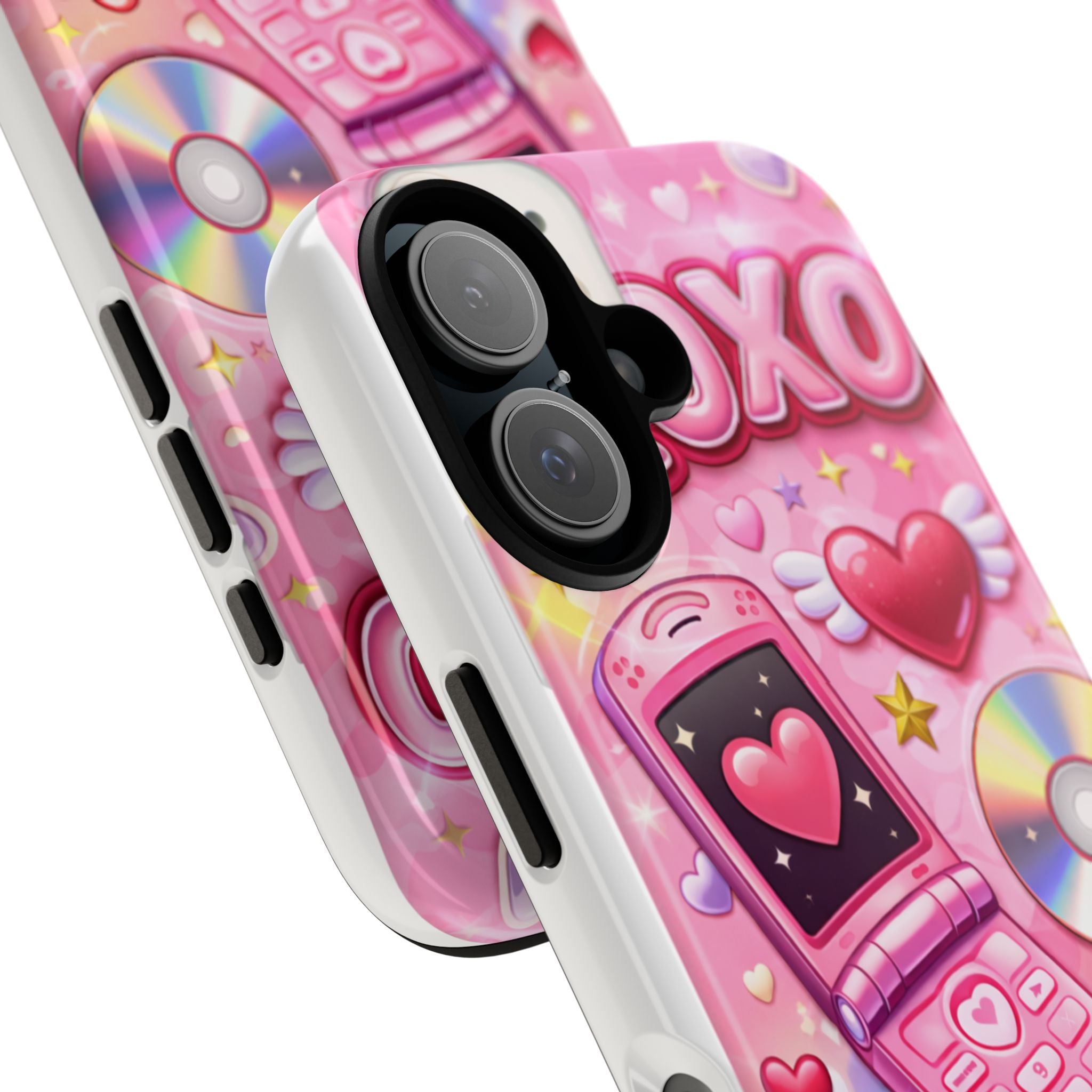 Pink Retro Flip Phone Phone Case — Y2K Hearts, XOXO & TXT ME Design