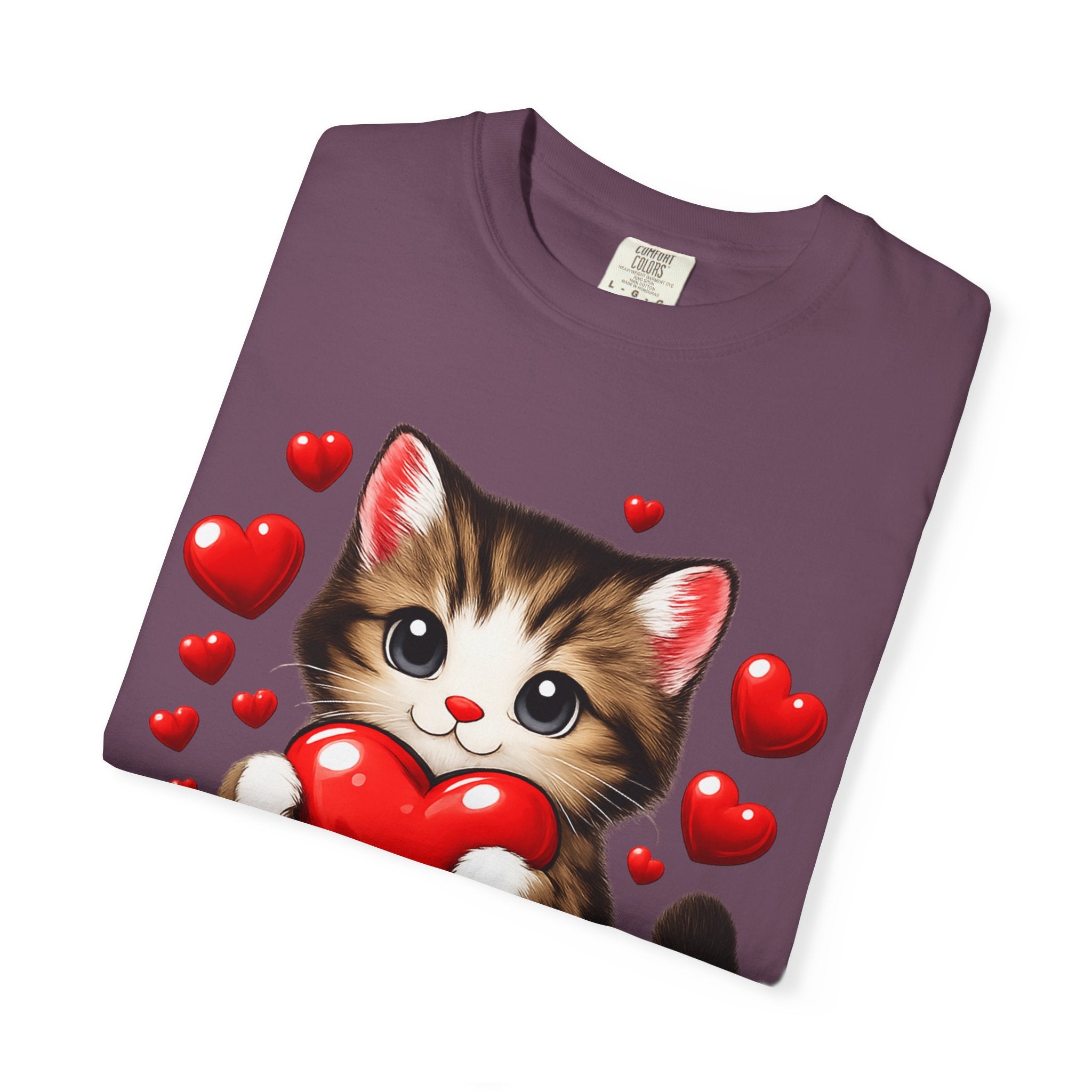 Cute Kitten Holding Heart "LOVE" T-Shirt