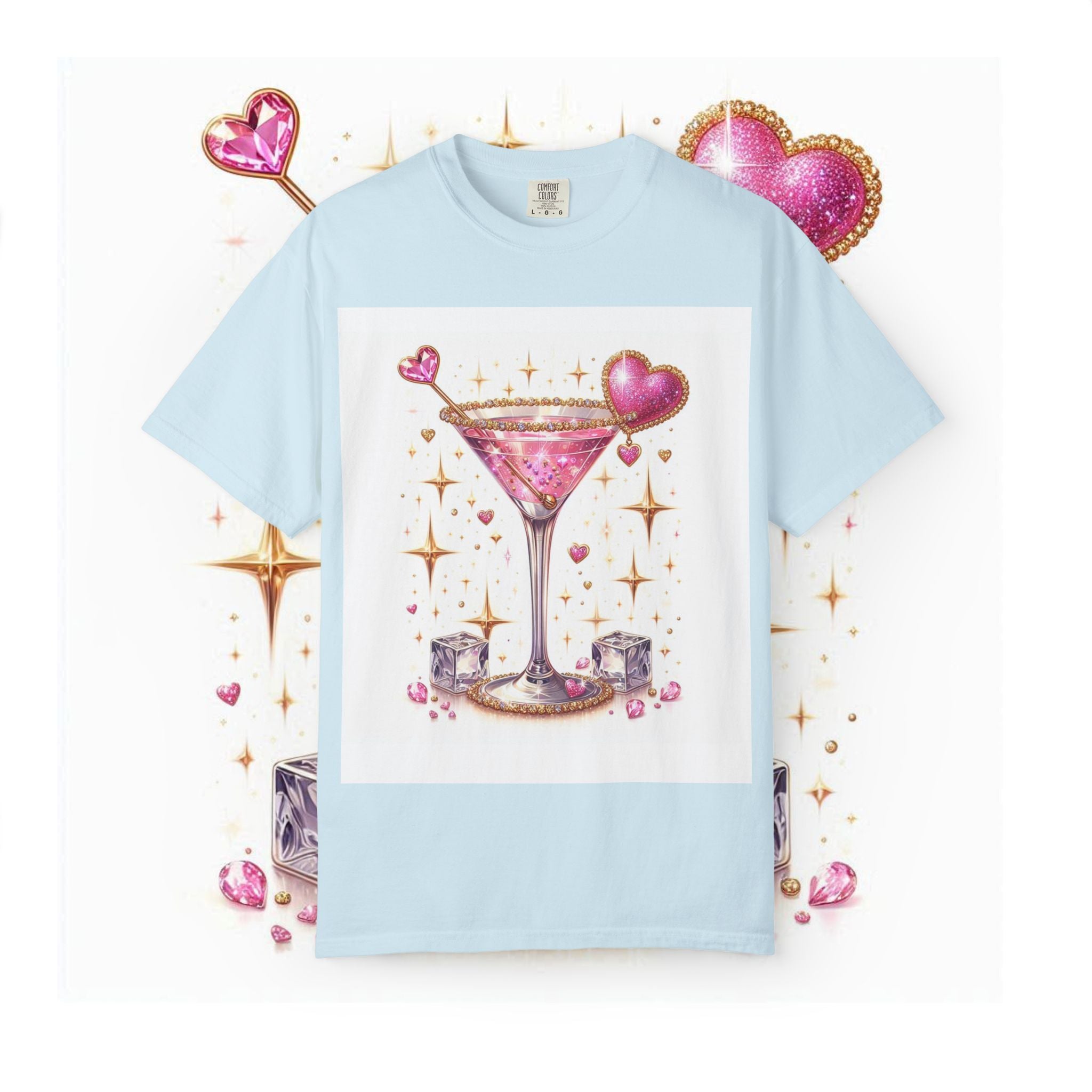 Sparkling Pink Martini T-Shirt — Glitter Cocktail Graphic Tee