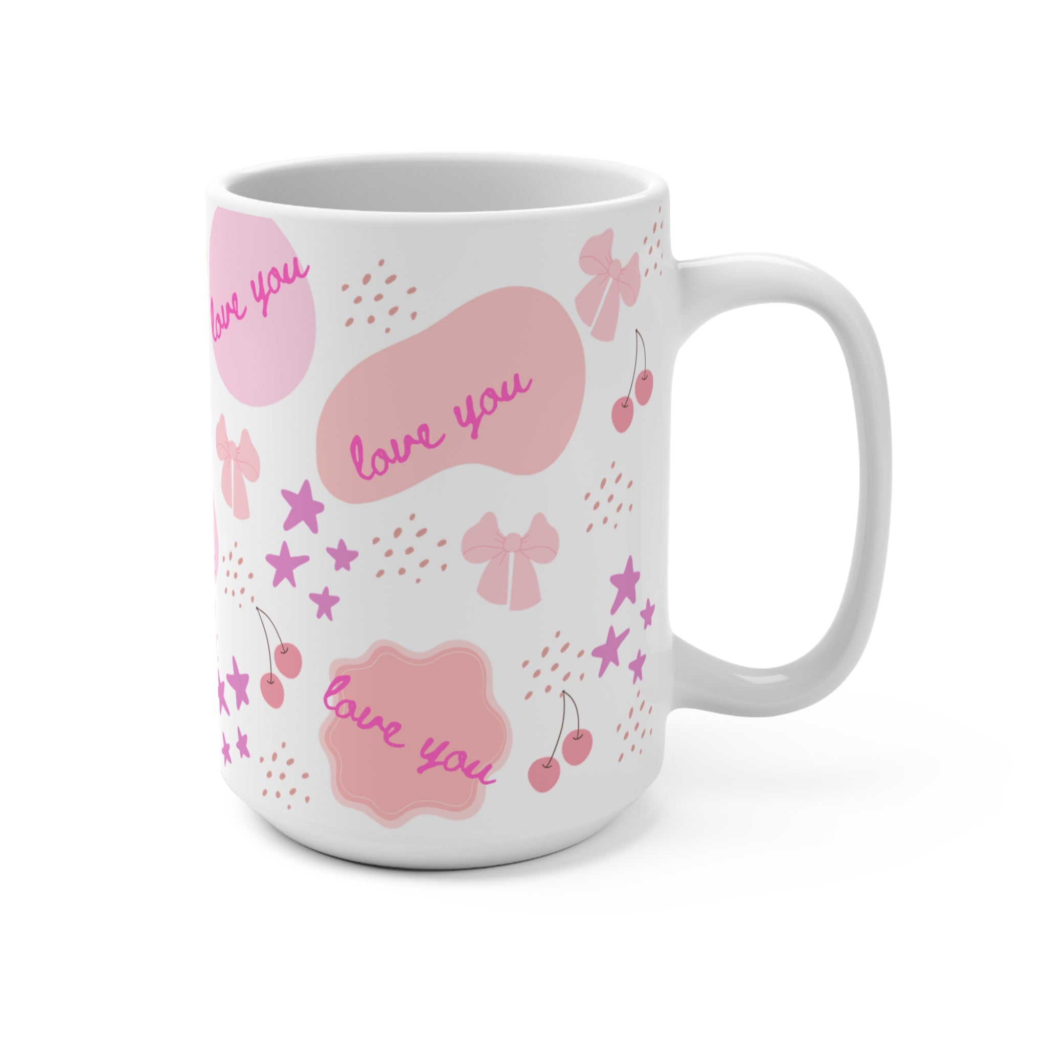 Love You Pink Pattern Mug — 15oz Ceramic Coffee Cup