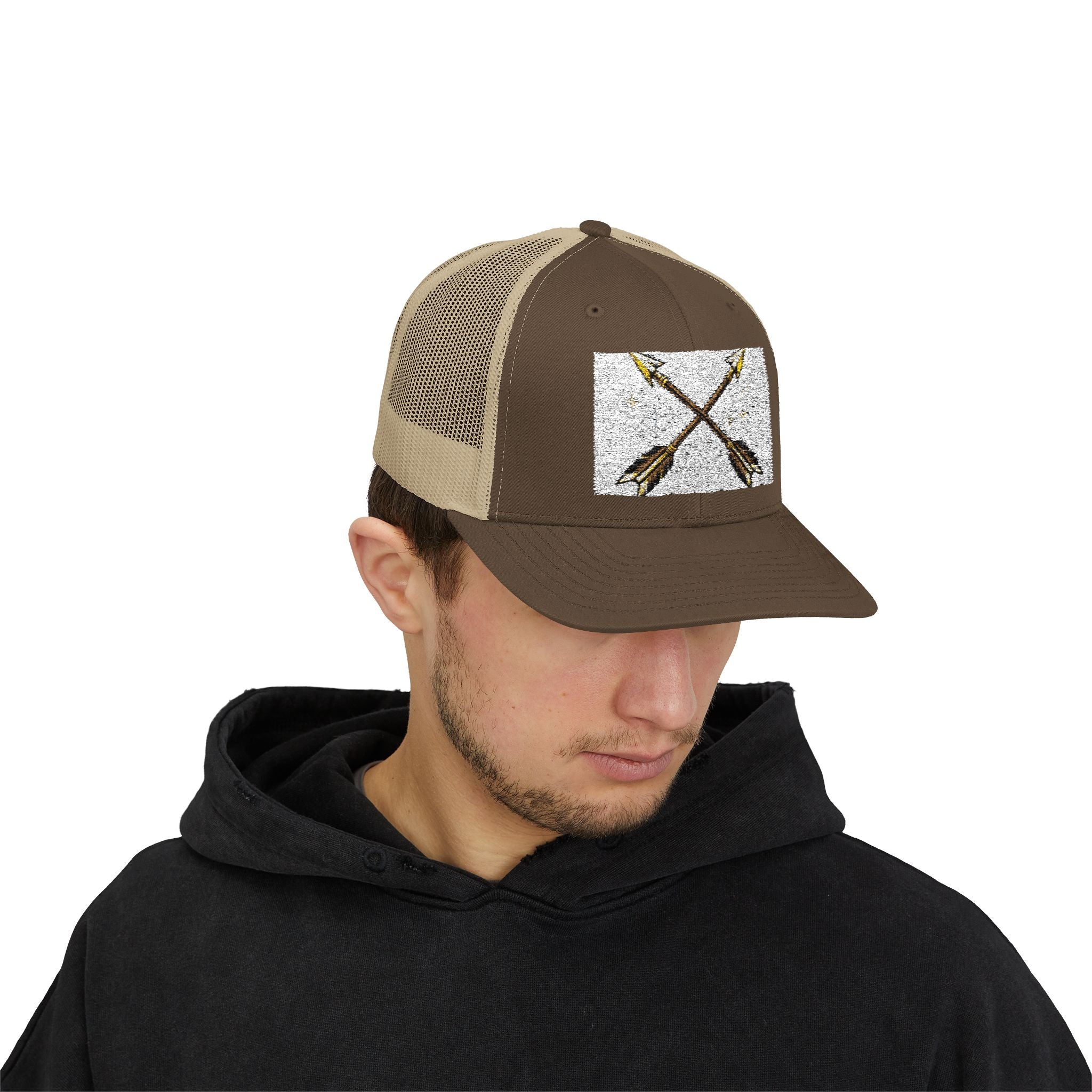 Arrow Cross Trucker Cap — Rustic Tribal Arrow Snapback Hat