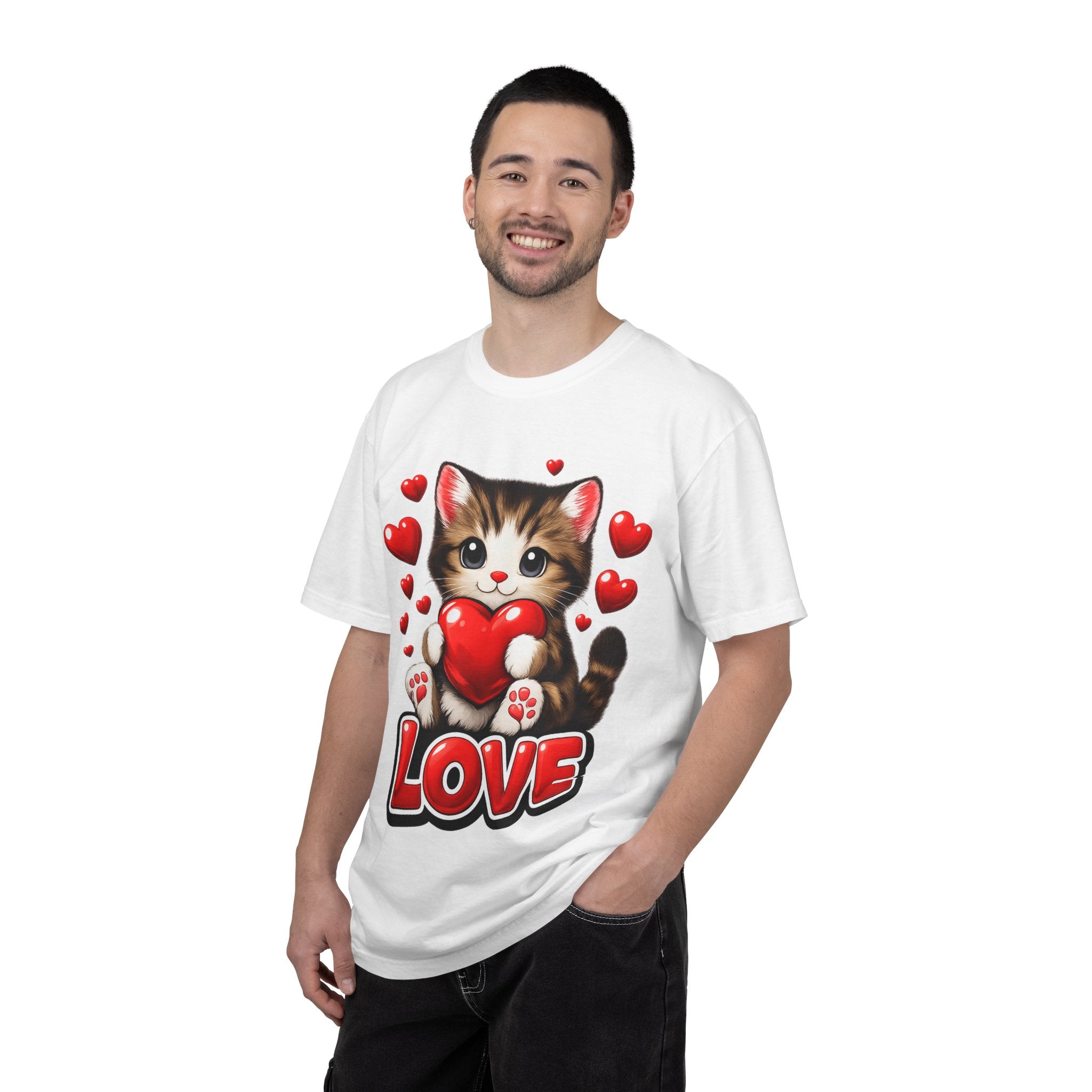 Cute Kitten Holding Heart "LOVE" T-Shirt
