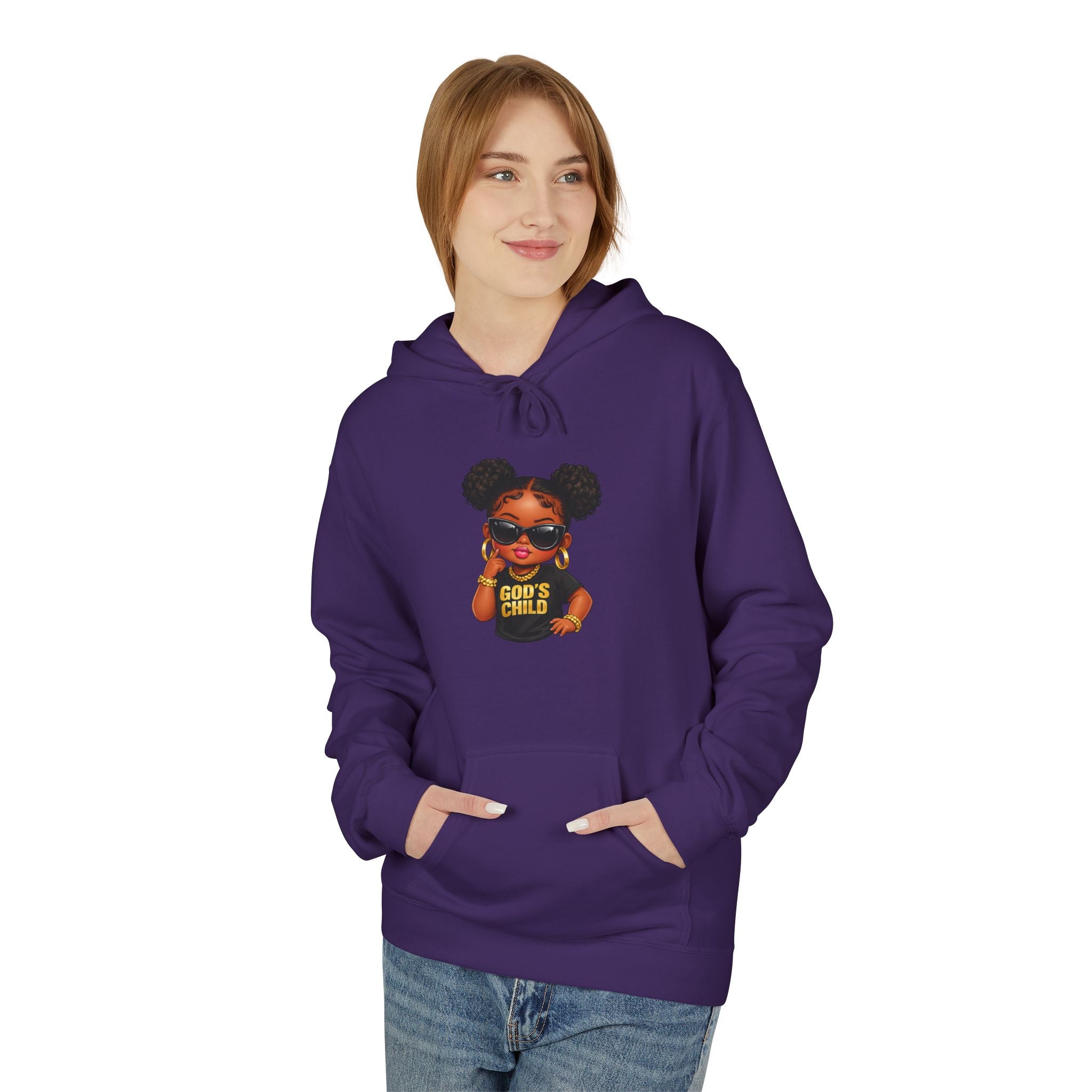 Hoodie — 'Black Girl Magic' Kid with Puffs Graphic White Hoodie